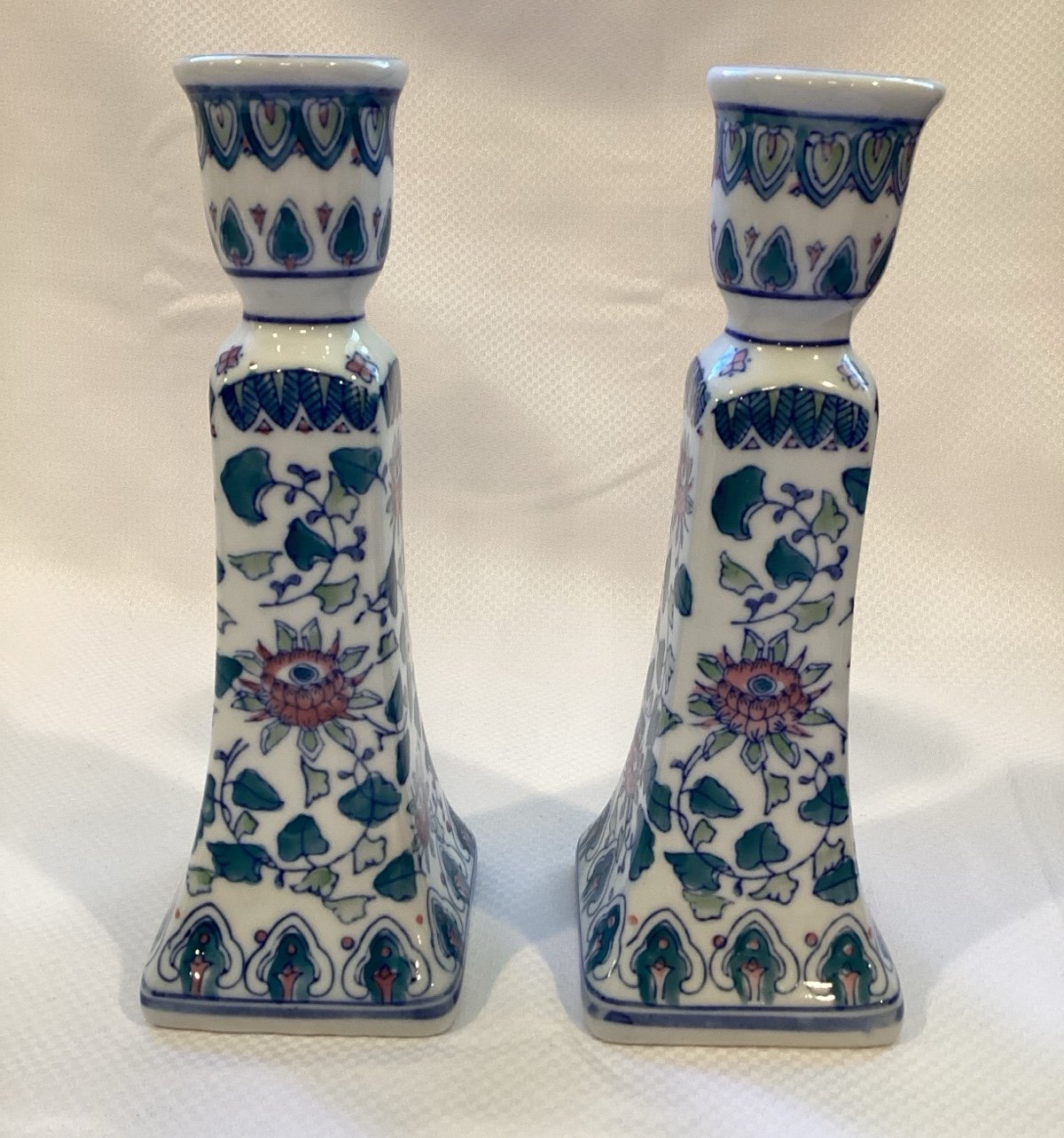 Vintage Set of 2 Chinoiserie 9” Candle Stick Holders- Granny Core Candle Sticks