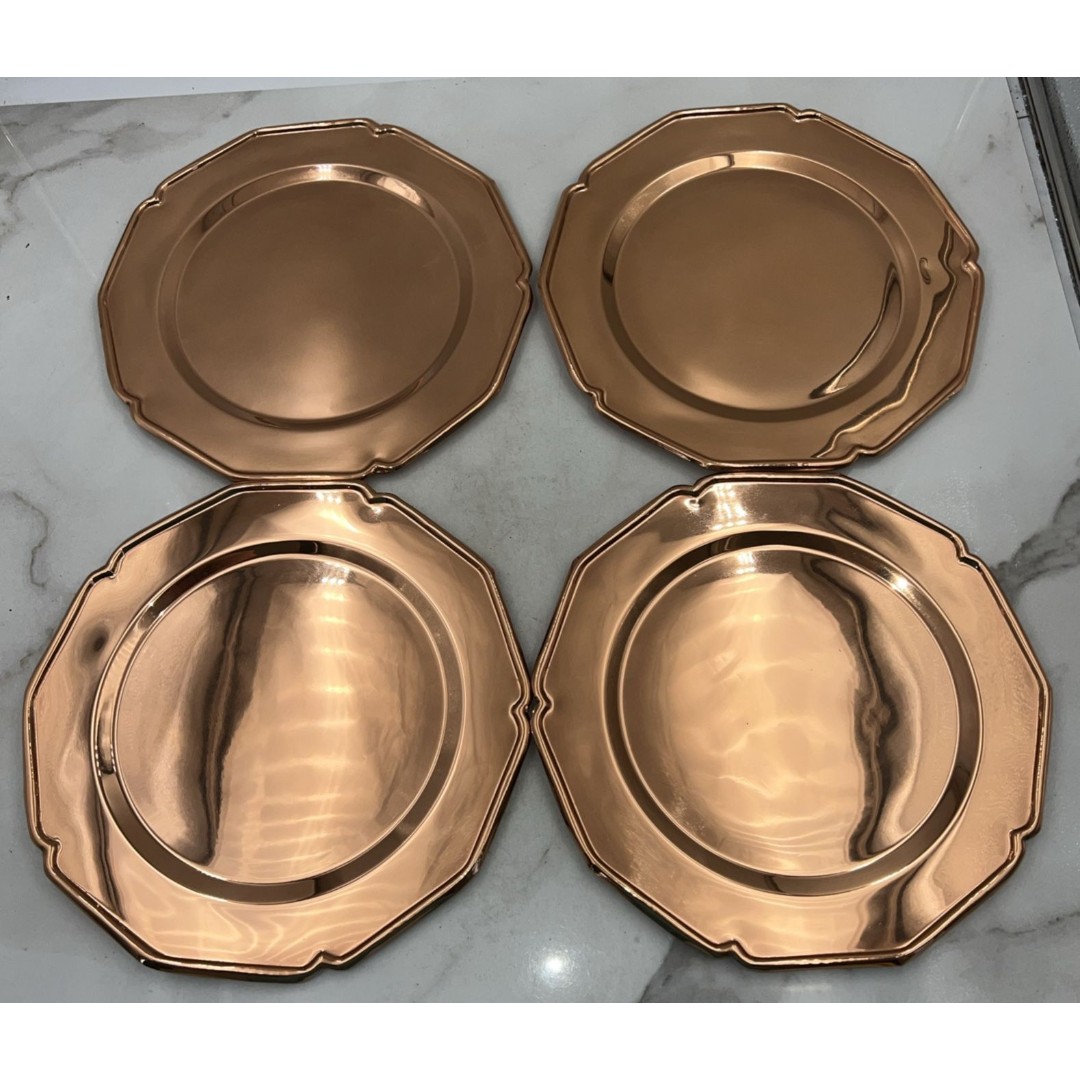 VTG Copper Plated Charger Plates Scalloped Edges Set of 4 Made in India