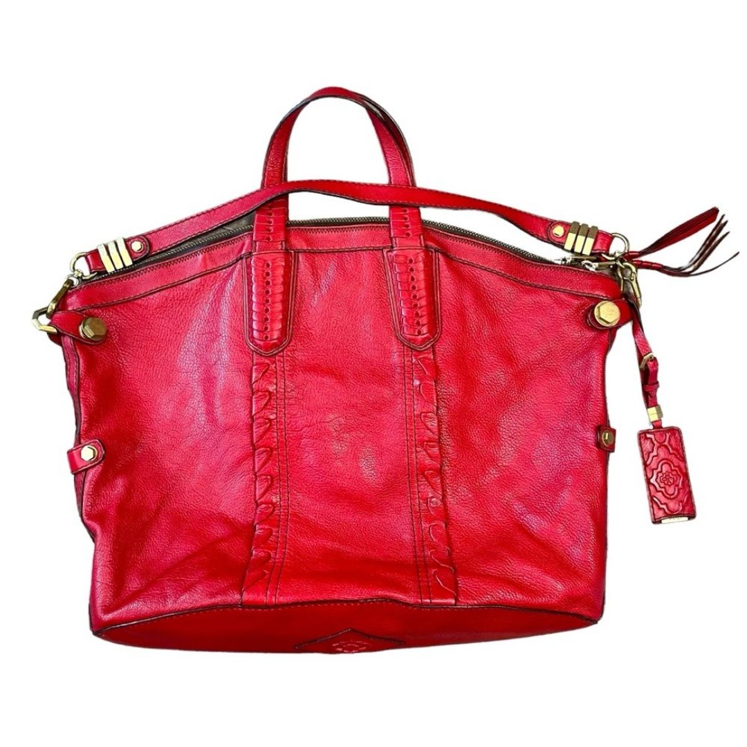 OrYany Cassie Pebbled Leather Braided Satchel Bag Large Red Chunky Hardware