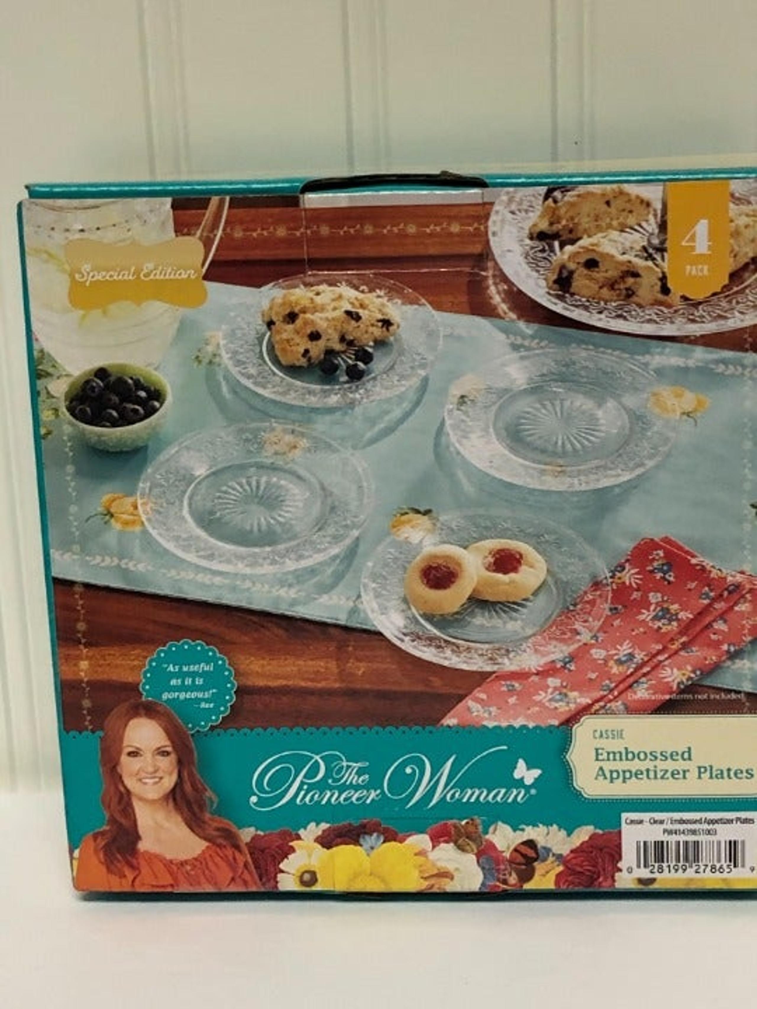 Pioneer Woman Cassie Appetizer Dessert Plates Clear Embossed Glass 4pk 6.35"dia