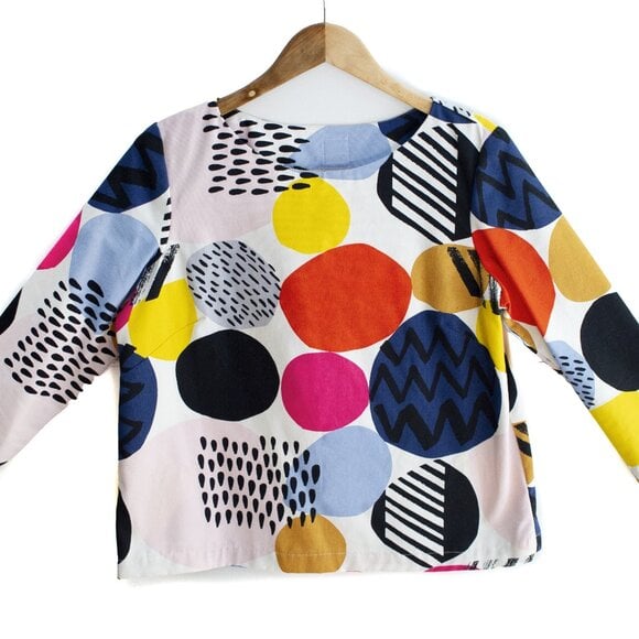 IKEA Nedja Fabric Hand Sewn Swedish 3/4 Sleeve Cotton Canvas Esme Top 8