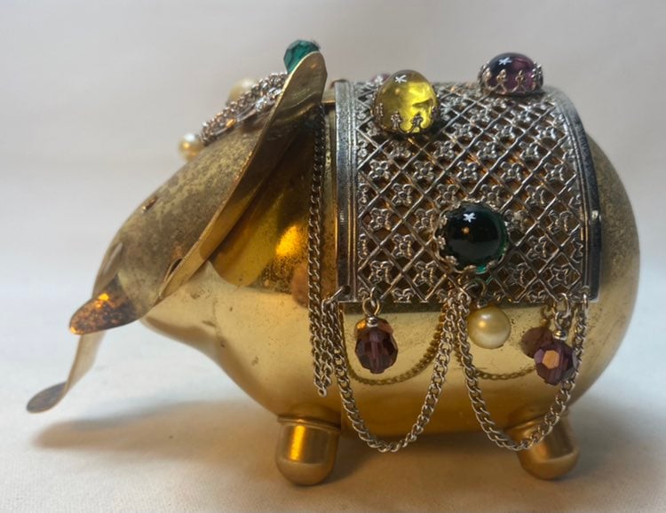 Vintage NAPIER PAT. PEND. Jeweled Elephant Bank