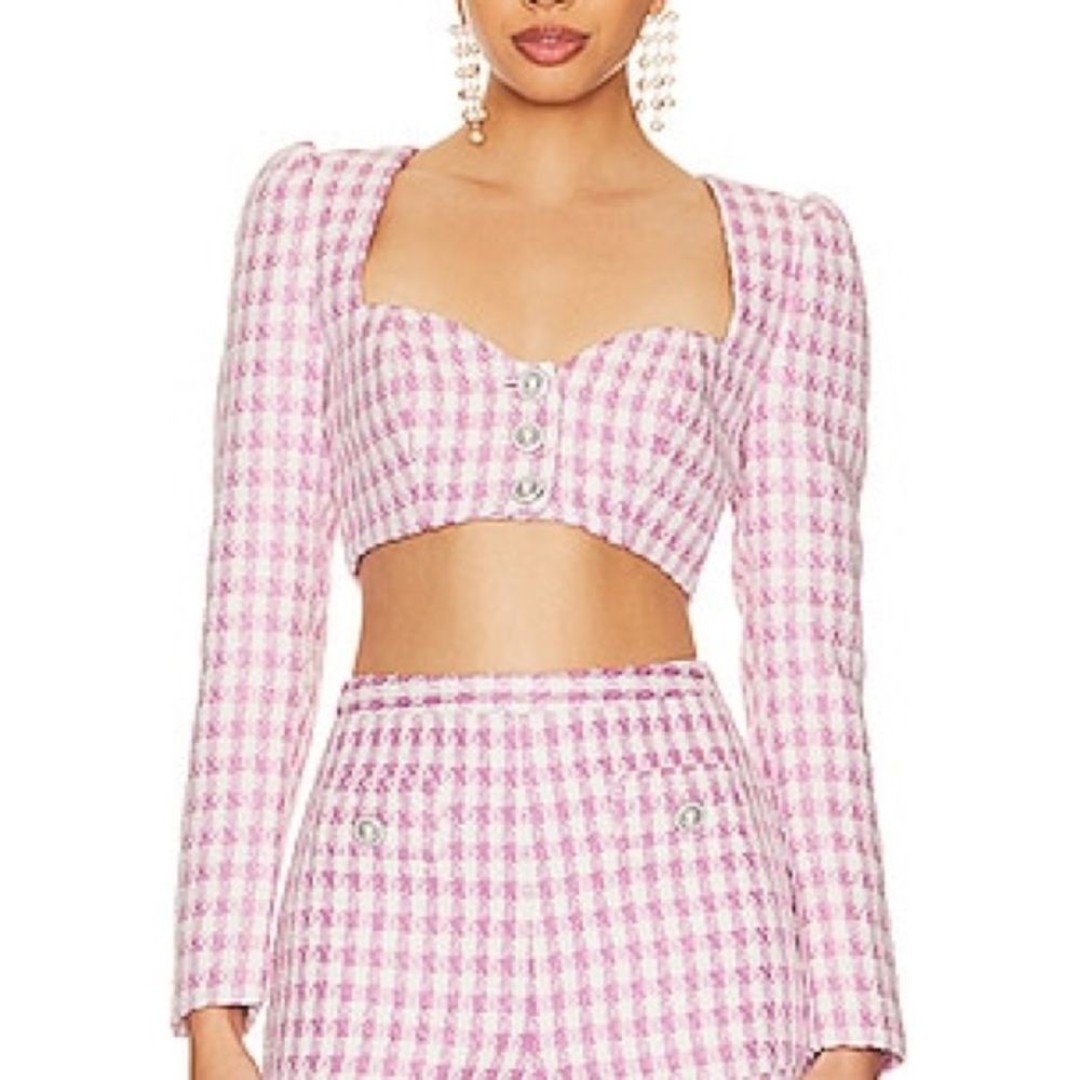 MAJORELLE Natalie Crop Top in Pink & White. Size XL