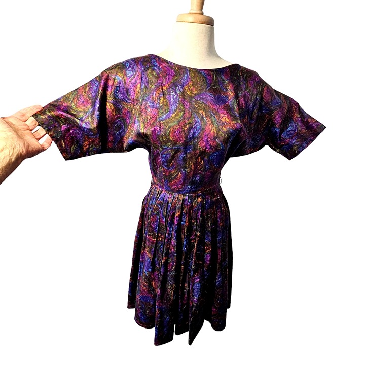 50s Alice Junior Day Dress Boat Neck Raglan Slv Full Pleat Skirt Women S Purple