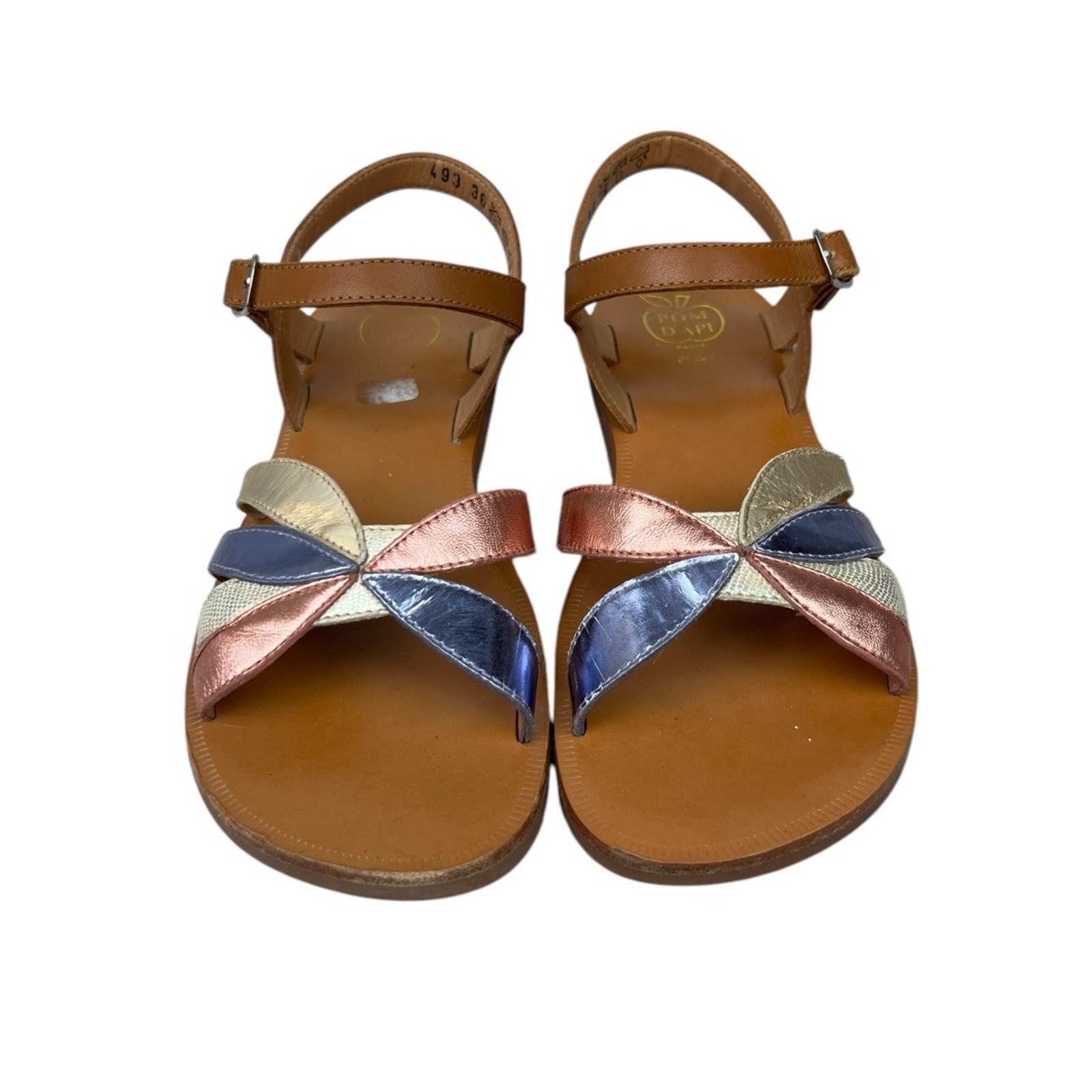 Girls Pom Dapi Leather Plagette Oto Sandals Size 4 4.5 Metallic Colorful Shoes