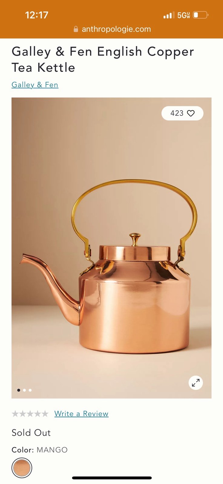 Galley & Fen English Copper Tea Kettle sold out on anthropologie