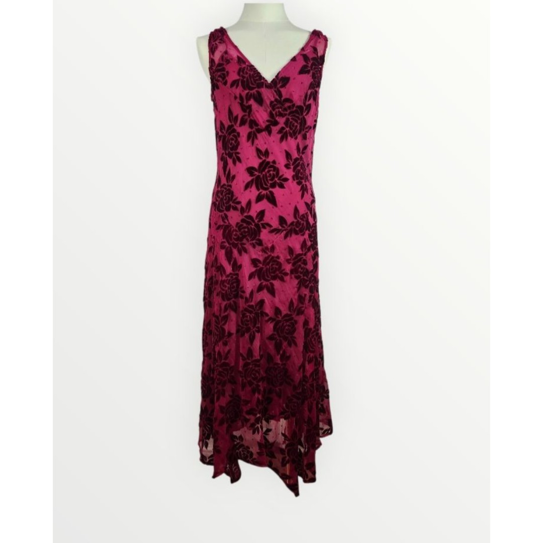 VTG Y2K 90's Fairy Slip Dress Velvet Burnout Size 8 Whimsigoth Burgundy Red