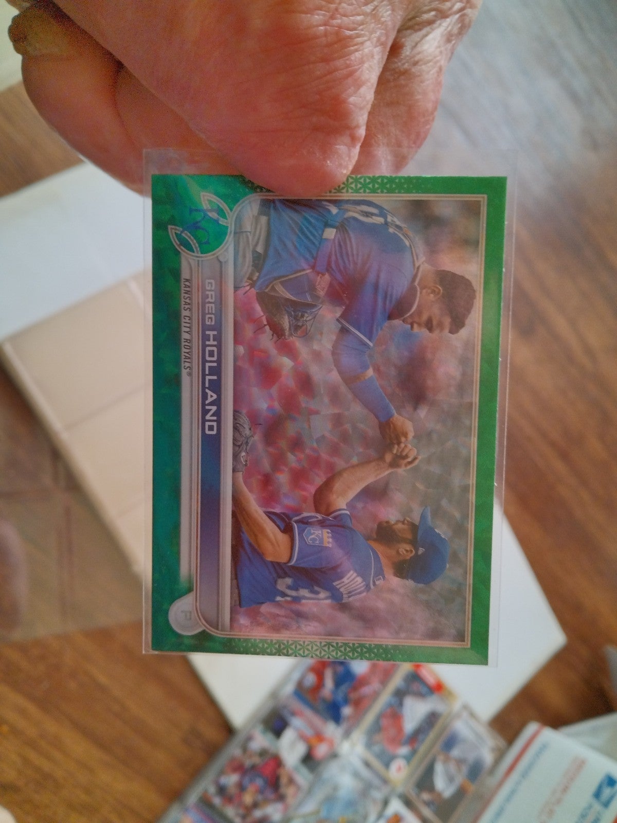 Greg Holland green pulsar it's Topps error card the Topps logo is missing