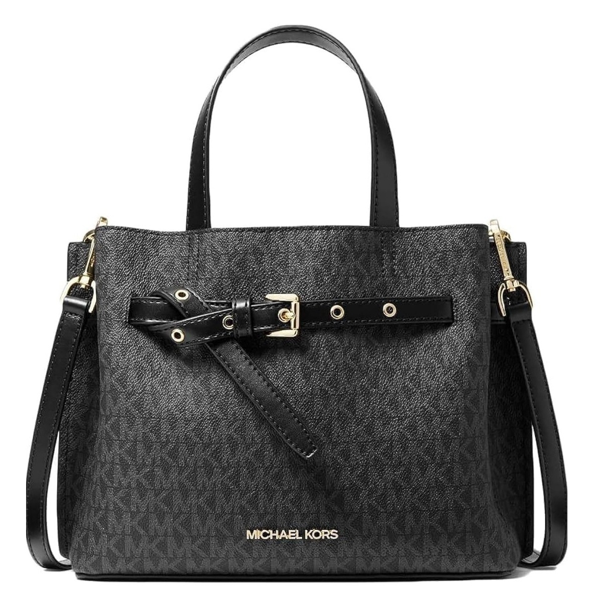 Michael Kors Emilia Small Logo Print Satchel Bag Black New