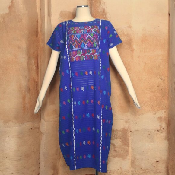 Mexico Huipil Oaxaca Boho Kaftan Dress Scorpion Scorpio Floral Woven Design