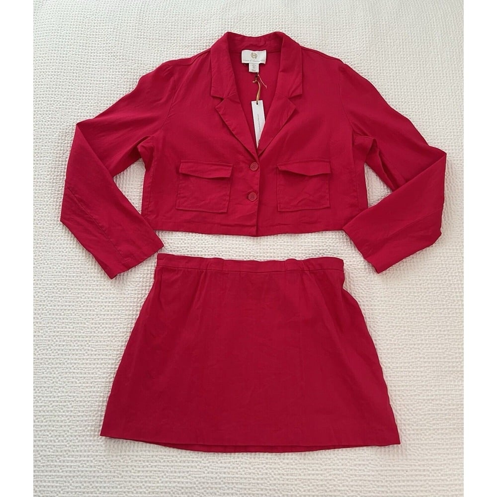 House of Harlow 1960 Vibrant Pink Cropped Spring Summer Blazer & Skirt Set sz L