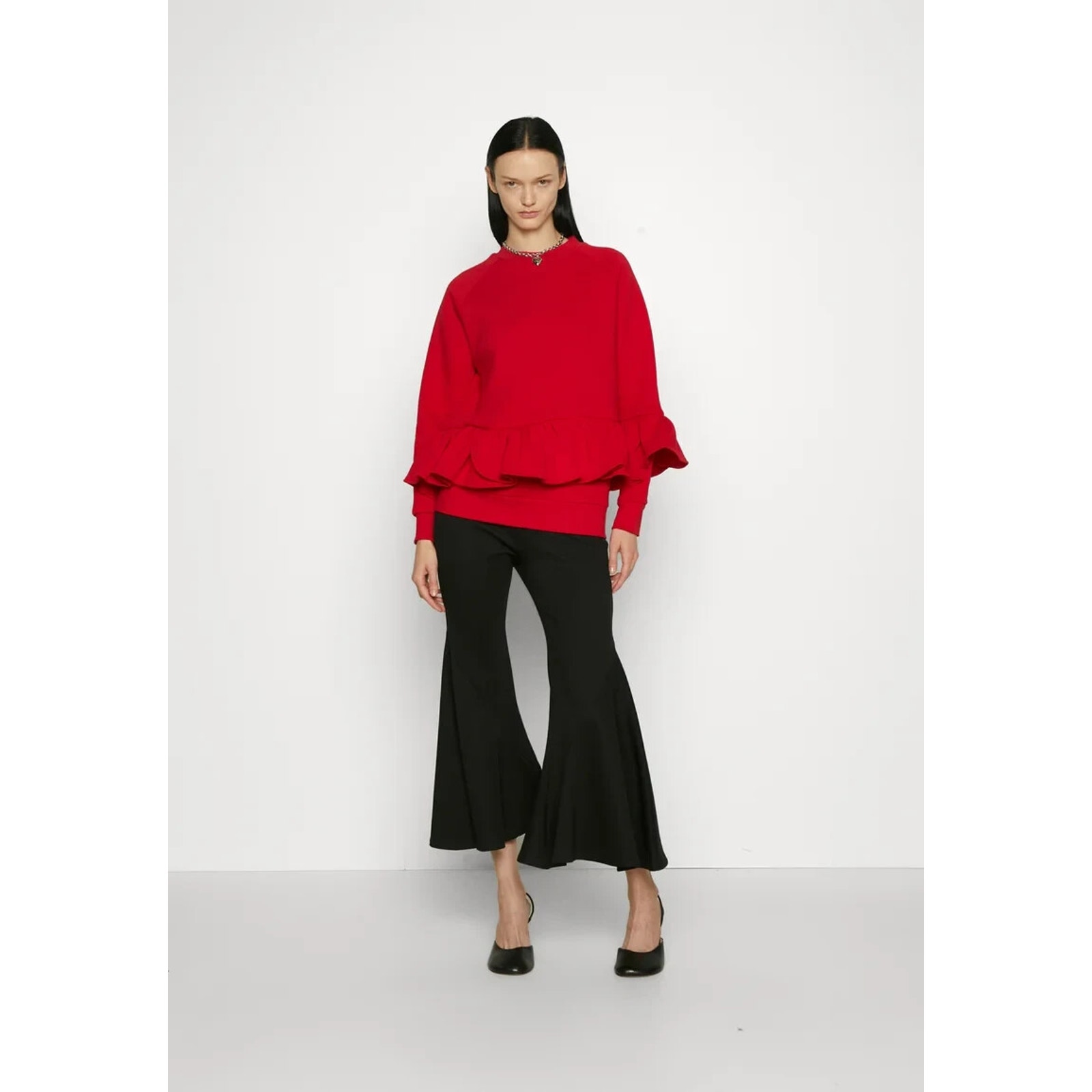 Ioana Ciolacu Ruffled Sweatshirt Pullover Long Sleeve Crew Neck Cotton Blend XL