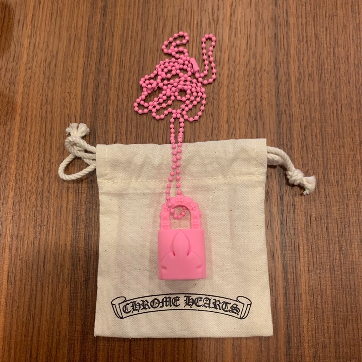 Chrome Hearts Silichrome CH Heart Pink Silicone Pendant Necklace