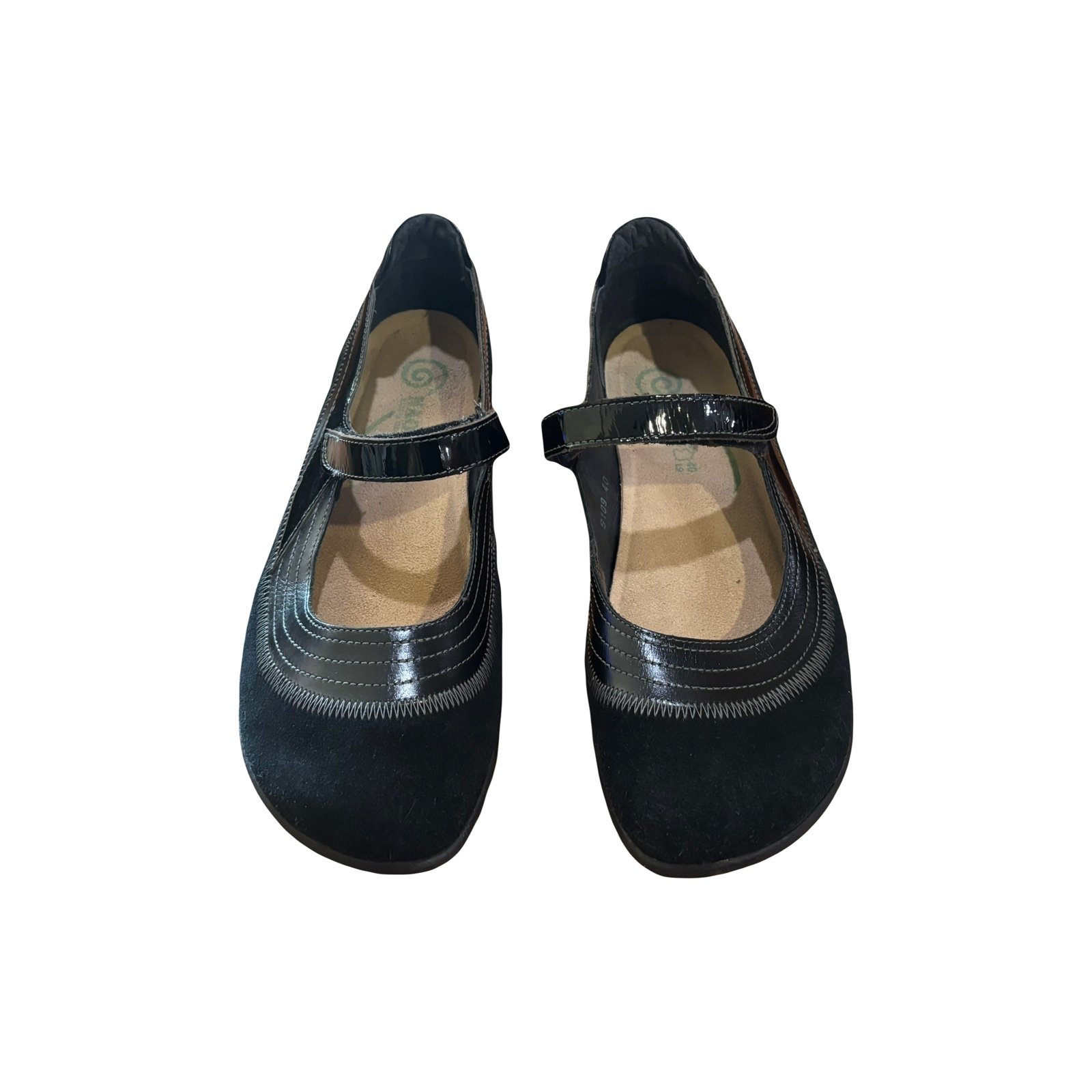 Nato Kirei Maryjane Black Leather and Suede Mary Jane Flat Shoes