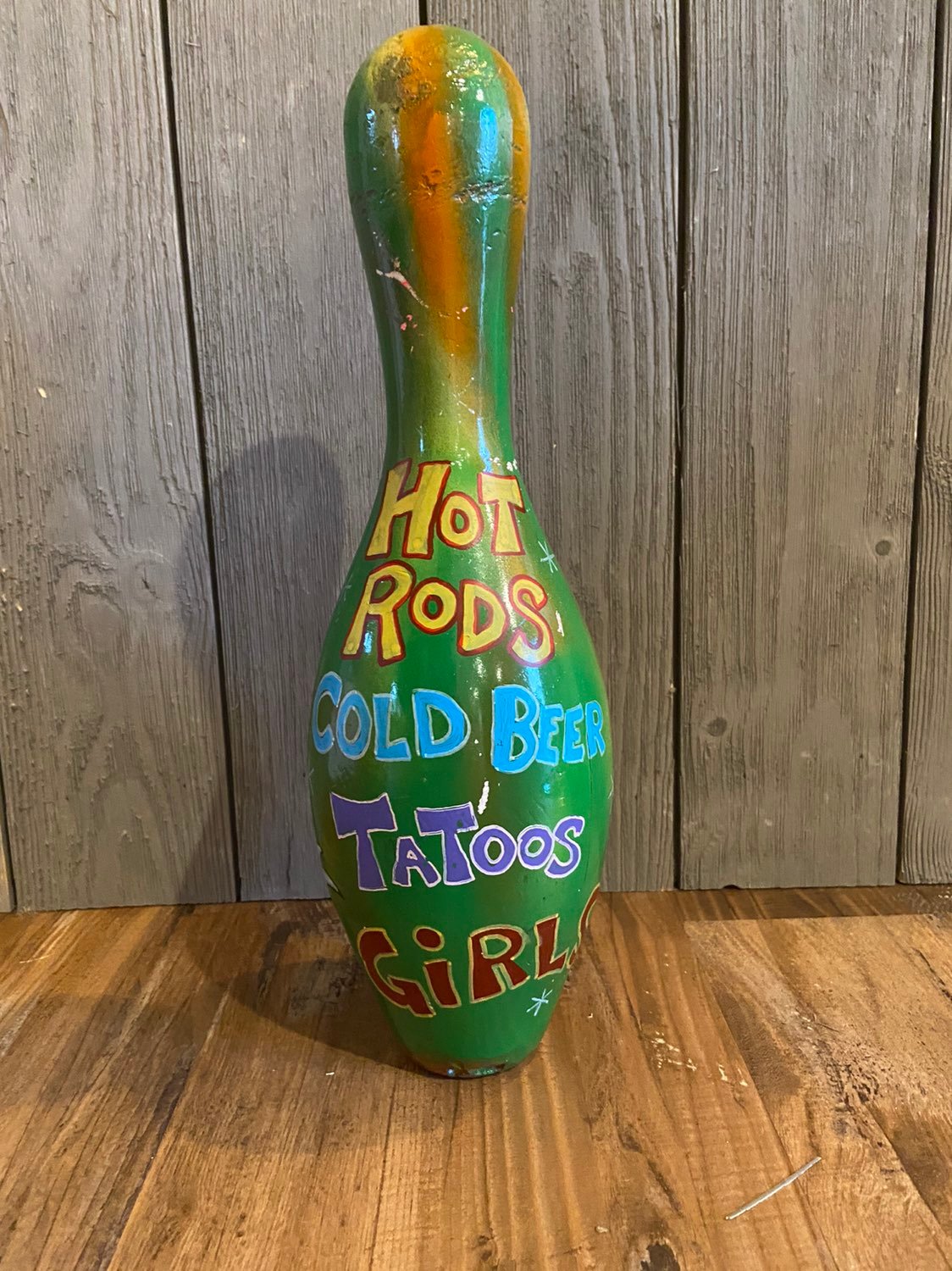 Old School Hand Painted Bowling Pin