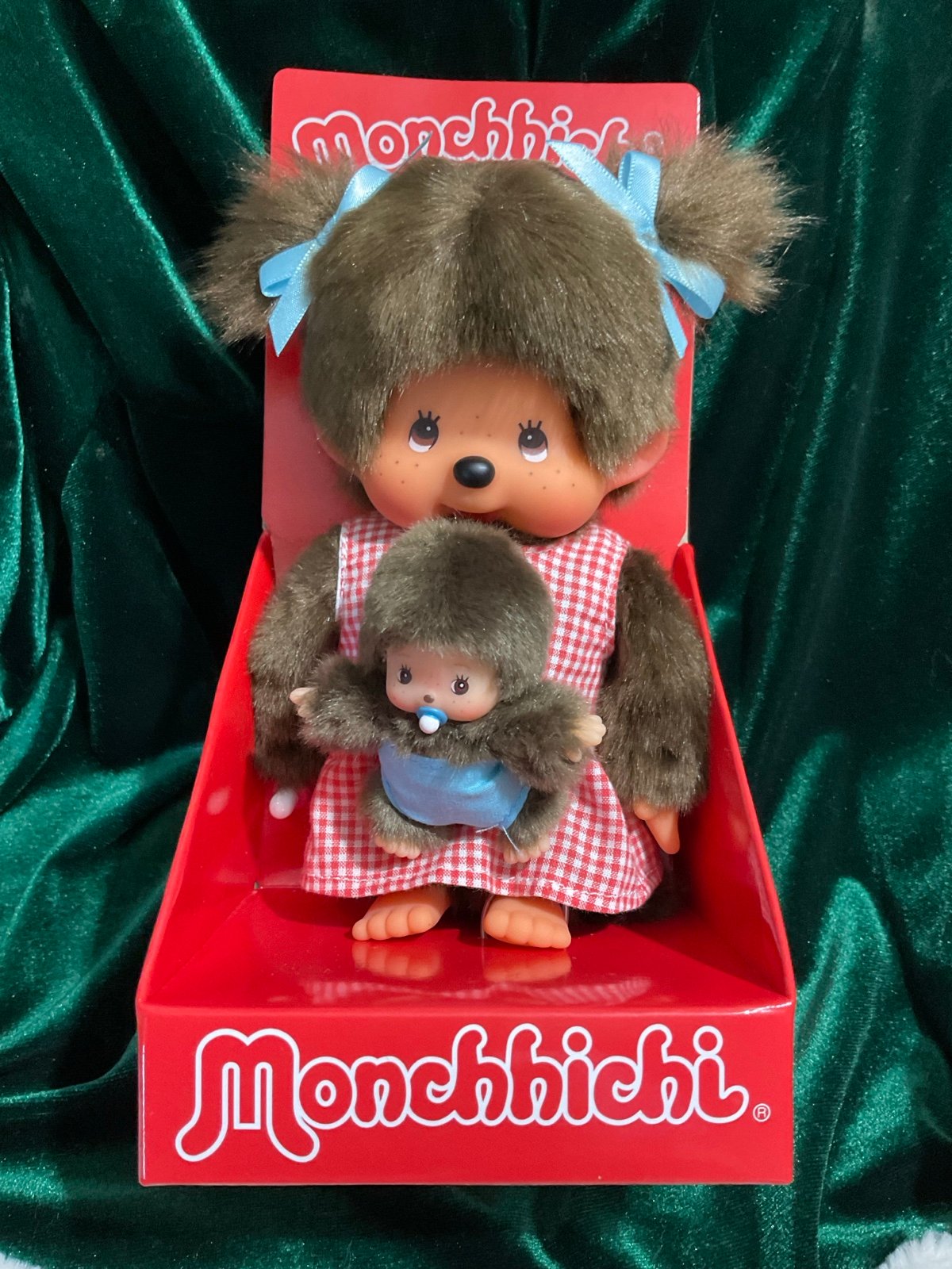 Monchhichi Sekiguchi Mom 8 inch Doll with 3 inch Baby Bebichhichi Boy