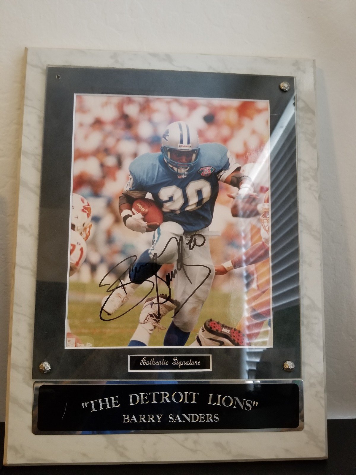 Barry Sanders Auto plaque 8x10 with COA