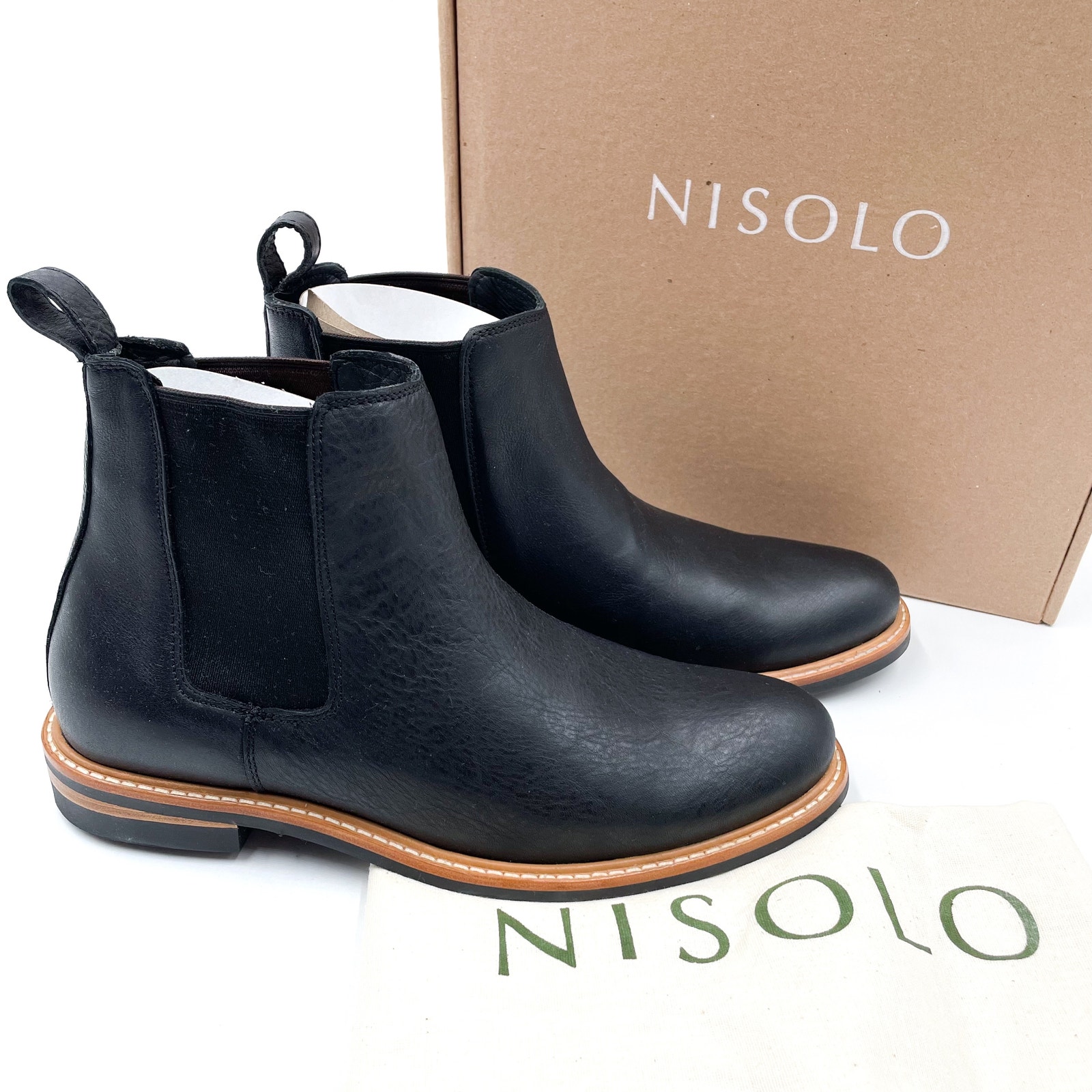 Nisolo Javier All Weather Chelsea Boots Black Leather Ankle Pull On Sz 9.5 Men's