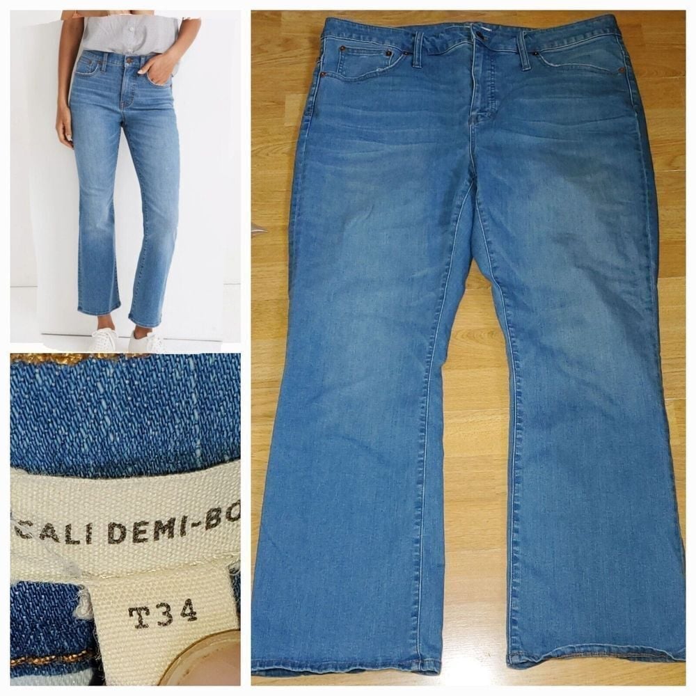 Madewell Blue Cali Demi-Boot Flare High Rise Button Front Jeans Size T34 38x29