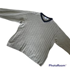 NorthWest Blue Beige and Navy Blue Collar Knit Long Sleeve V Neck Mens Sweater