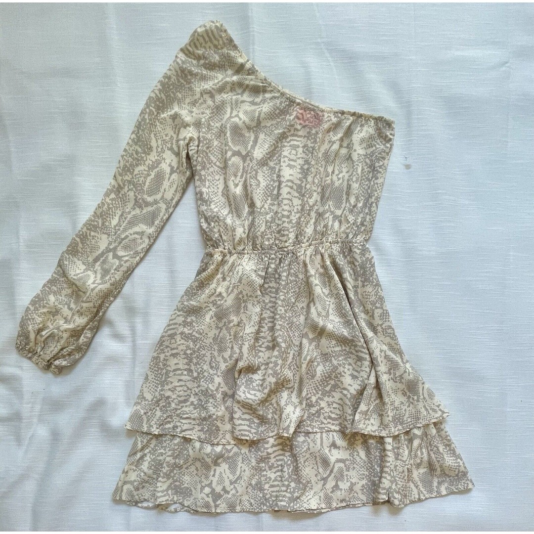 MAAJI One Shoulder Tan Snake Print Dress Sz Sm New