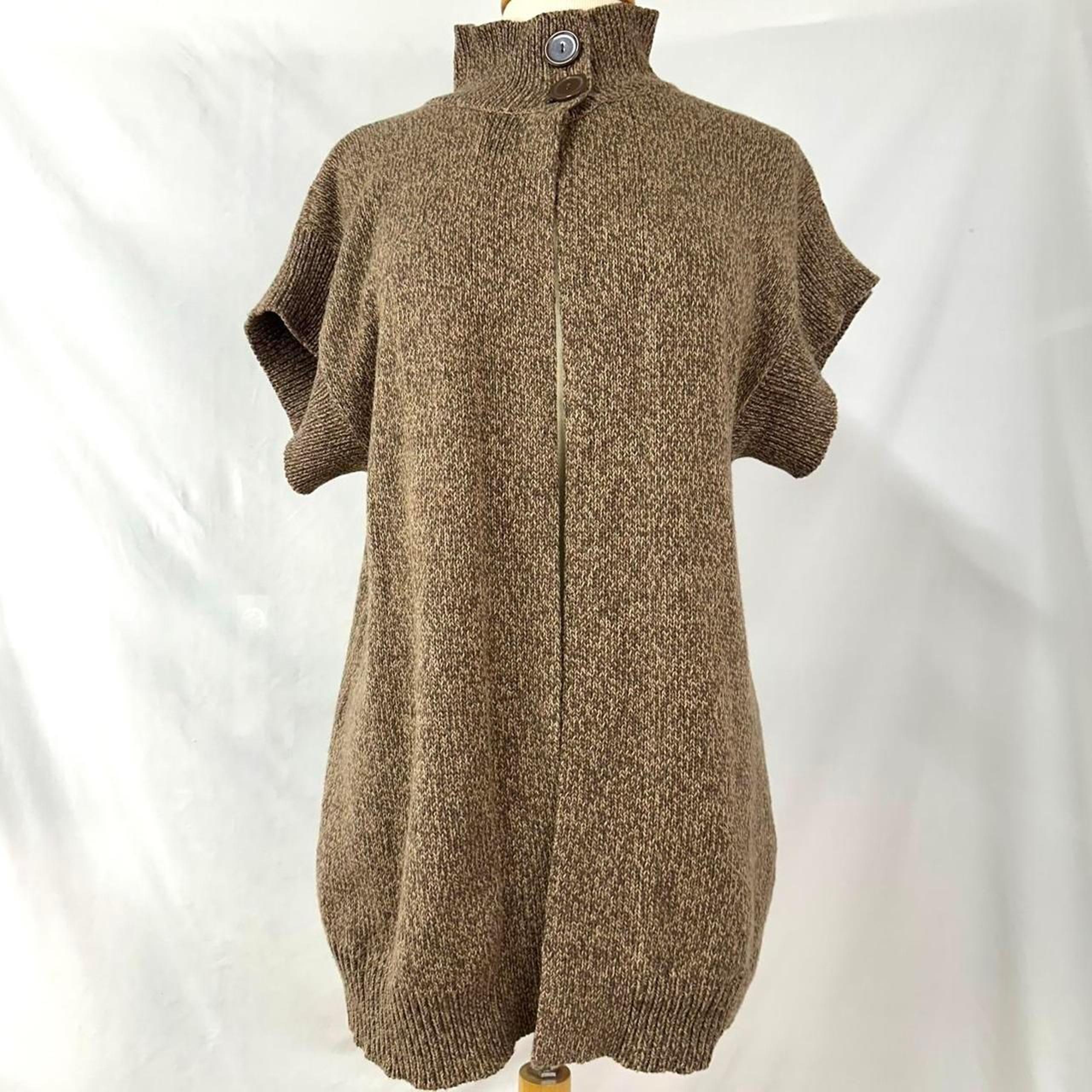 BOBBIE BROOKS Brown Short Sleeve Mock Neck Cardigan Sweater Womens L Boho Cabin