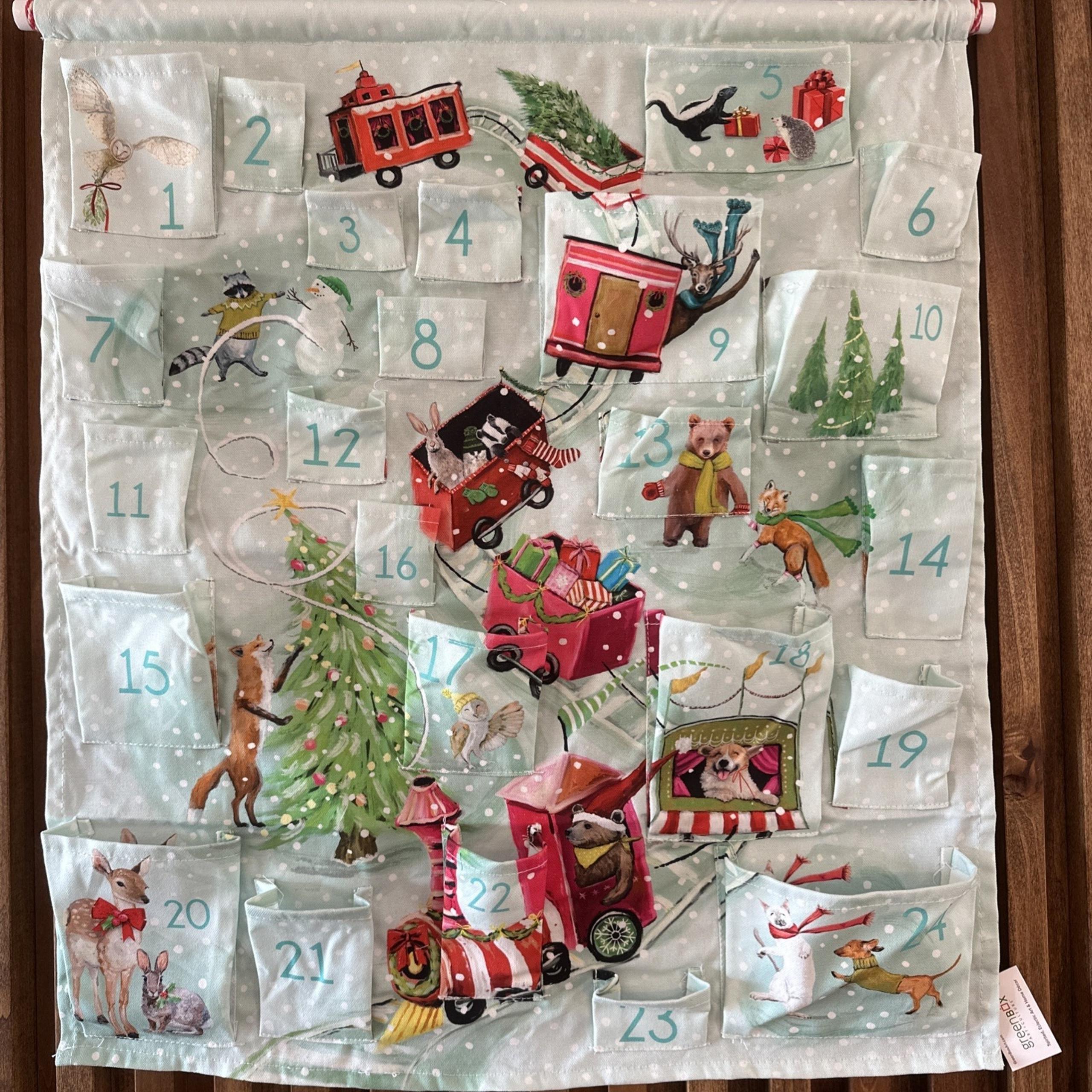 Advent Calendar Canvas Christmas Pockets Pink Teal Green Gifts By Green Box Art