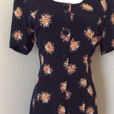 Black Dress Peplum style black dress buttons Front floral dress short sleeve
