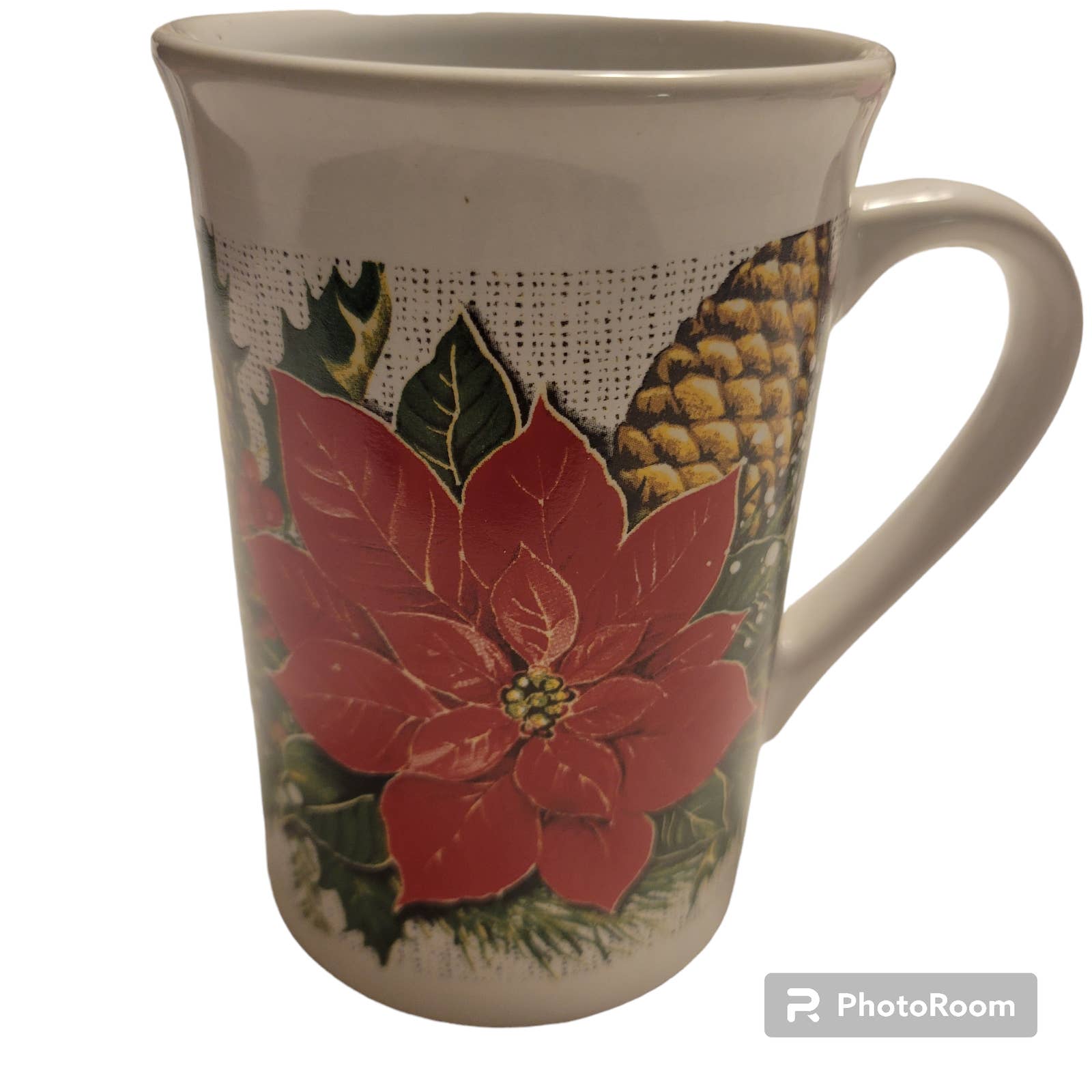 Royal Norfolk Coffee Cup Holiday design with Pine Cones and Poinsettia Royal Norfolk Coffee Cup Holiday design with Pine Cones and Poinsettia