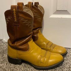 Ariat Vintage Two-Tone Brown Inlayed Round Toe Leather Cowboy Western Boot Roper