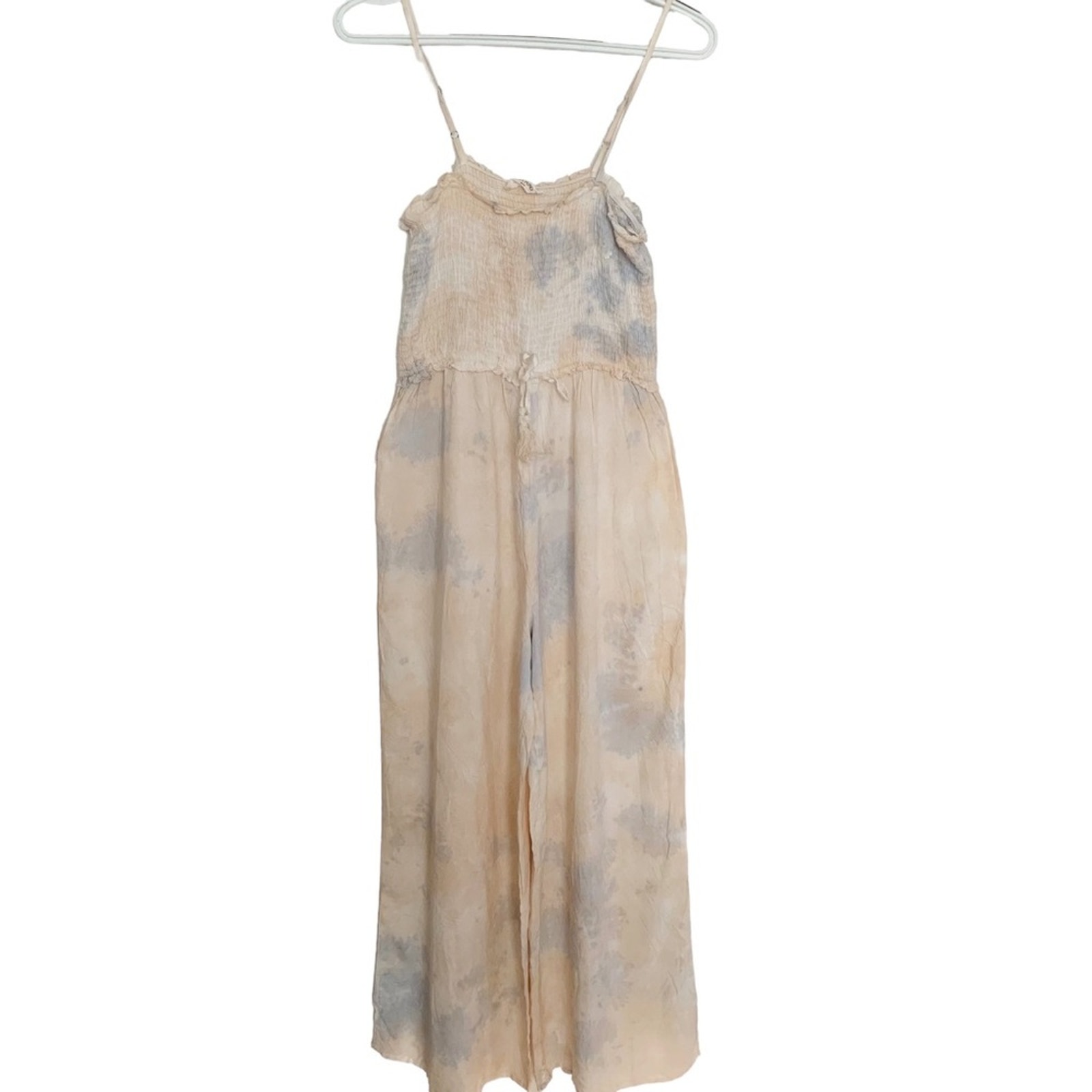 Kiwi + Punch Blue Cream Tie Dye Smocked Top Jumpsuit Large