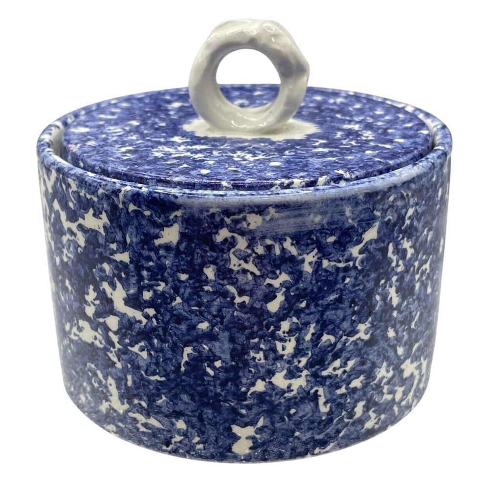 Vintage European Royal Pattern Blue And White Sugar Or Trinket Box Made In Italy
