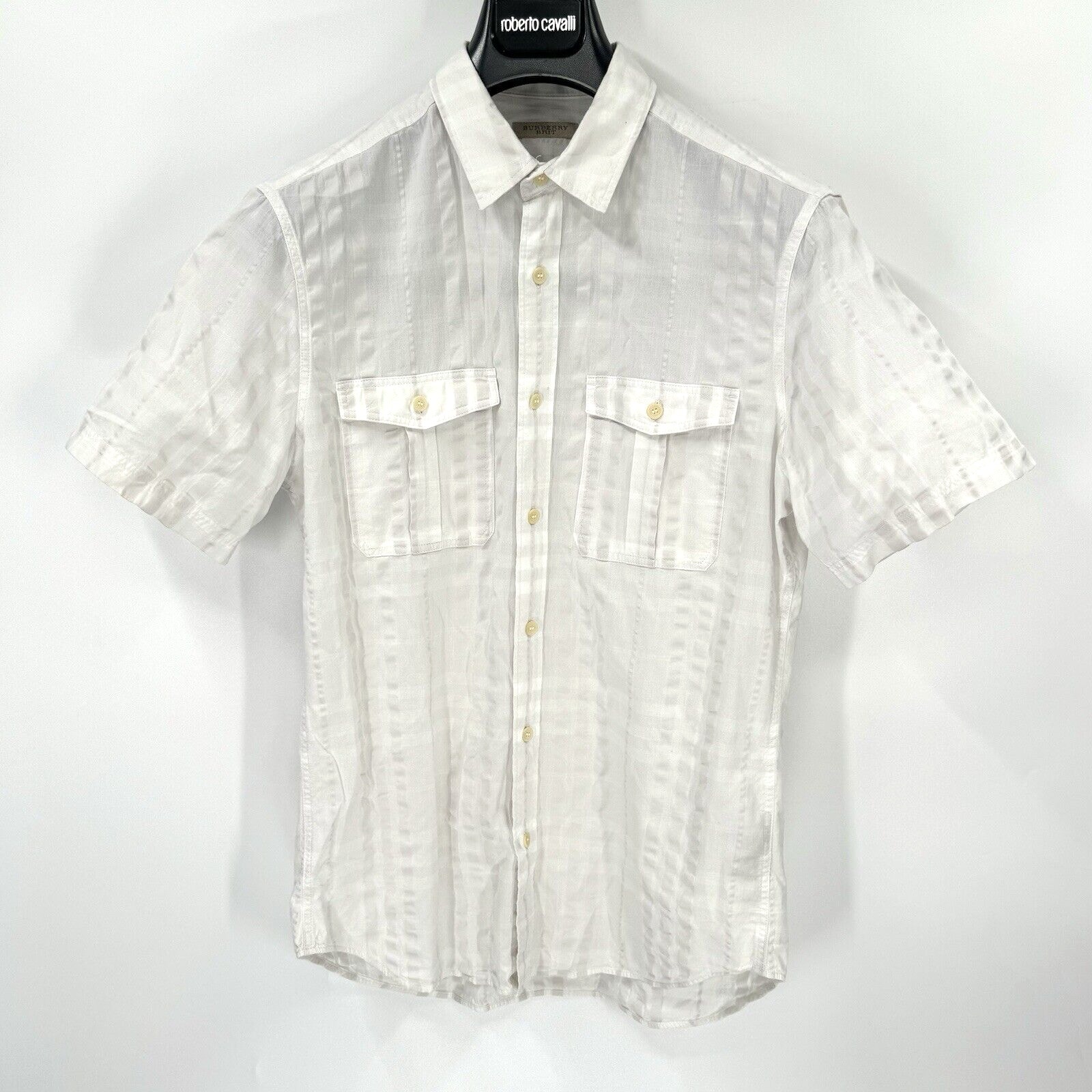 Burberry Brit White Cotton Textured Nova Check Short Sleeve Utility Shirt M Top