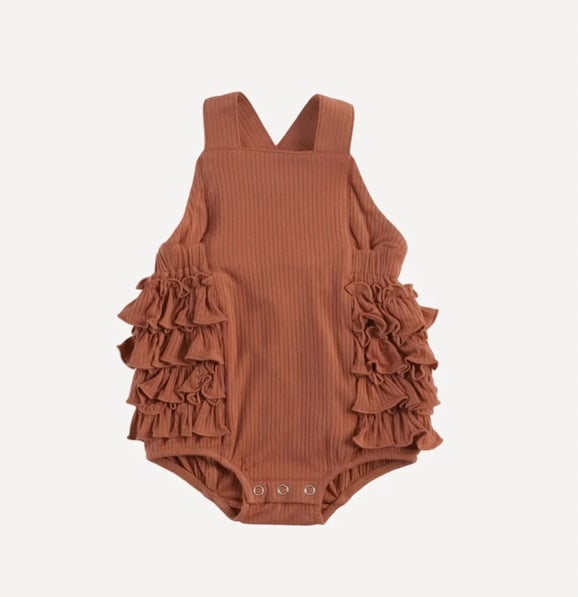 Kate Quinn cross back side ruffle bubble | spice | modal rib - 18-24m