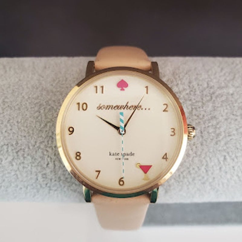 Kate Spade Women's Metro Watch 5:00 Somewhere 34mm Gold Tone Leather Band
