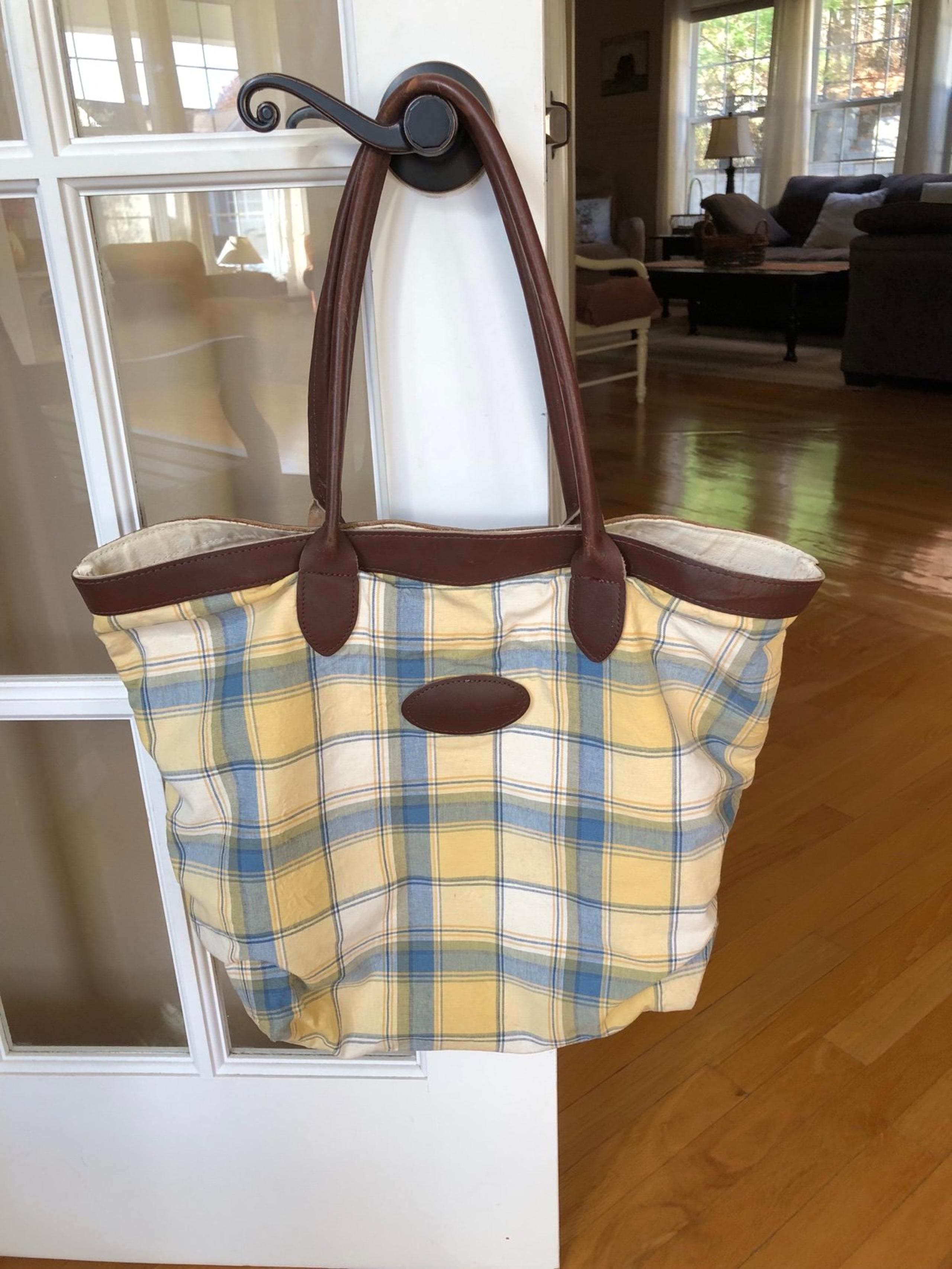 Longaberger Yellow/Blue Plaid Canvas Tote