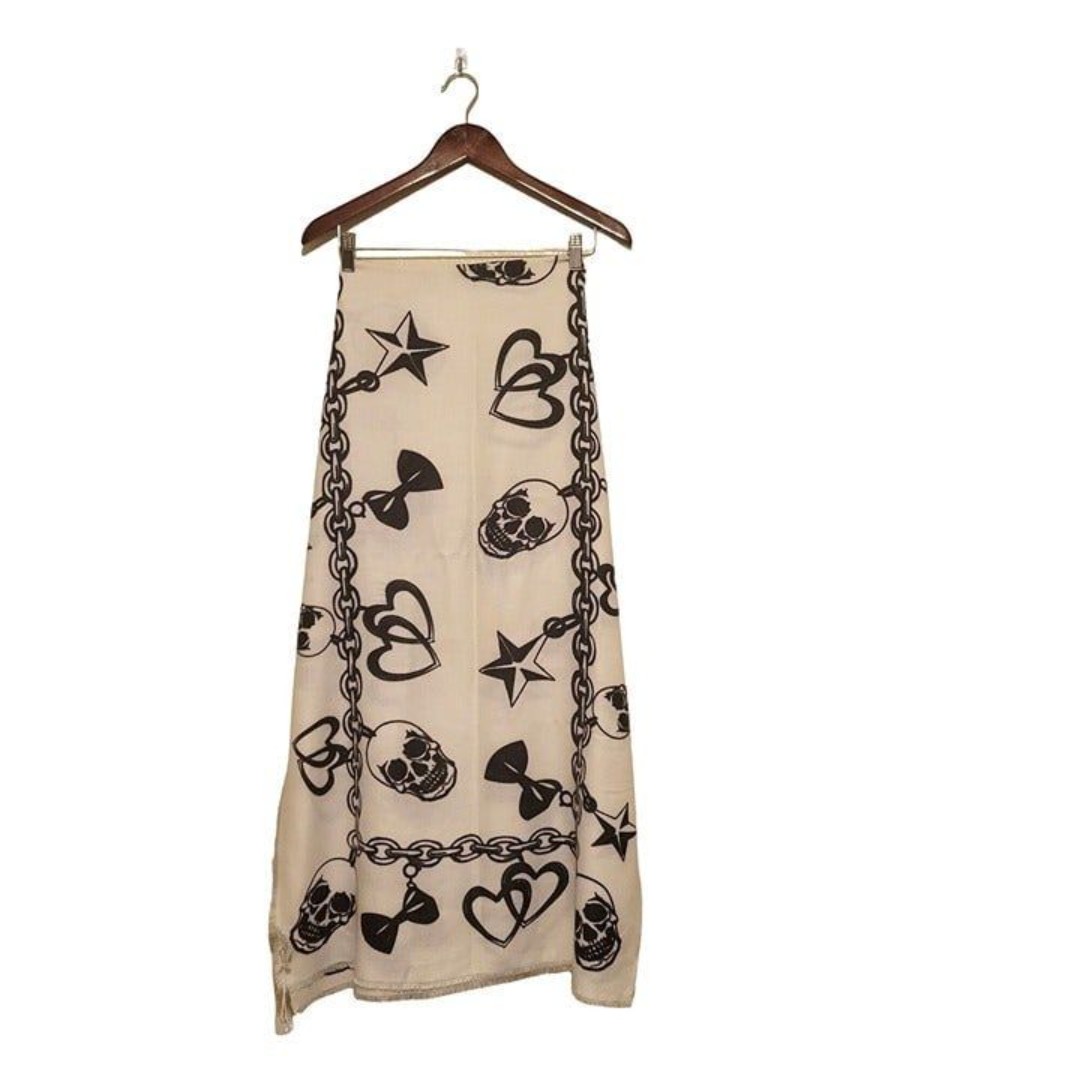 Skull & Bows Womens Scarf Cream OS Fringe End New