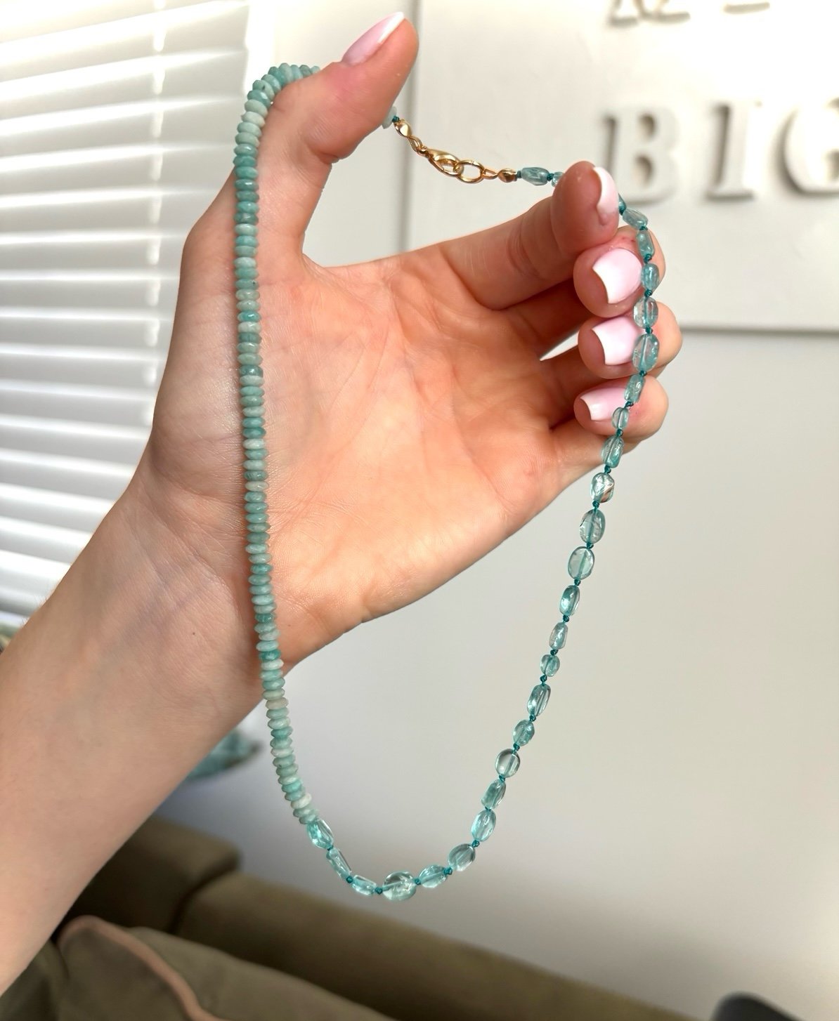 Hand Knotted Jasper & Aquamarine Silk Necklace