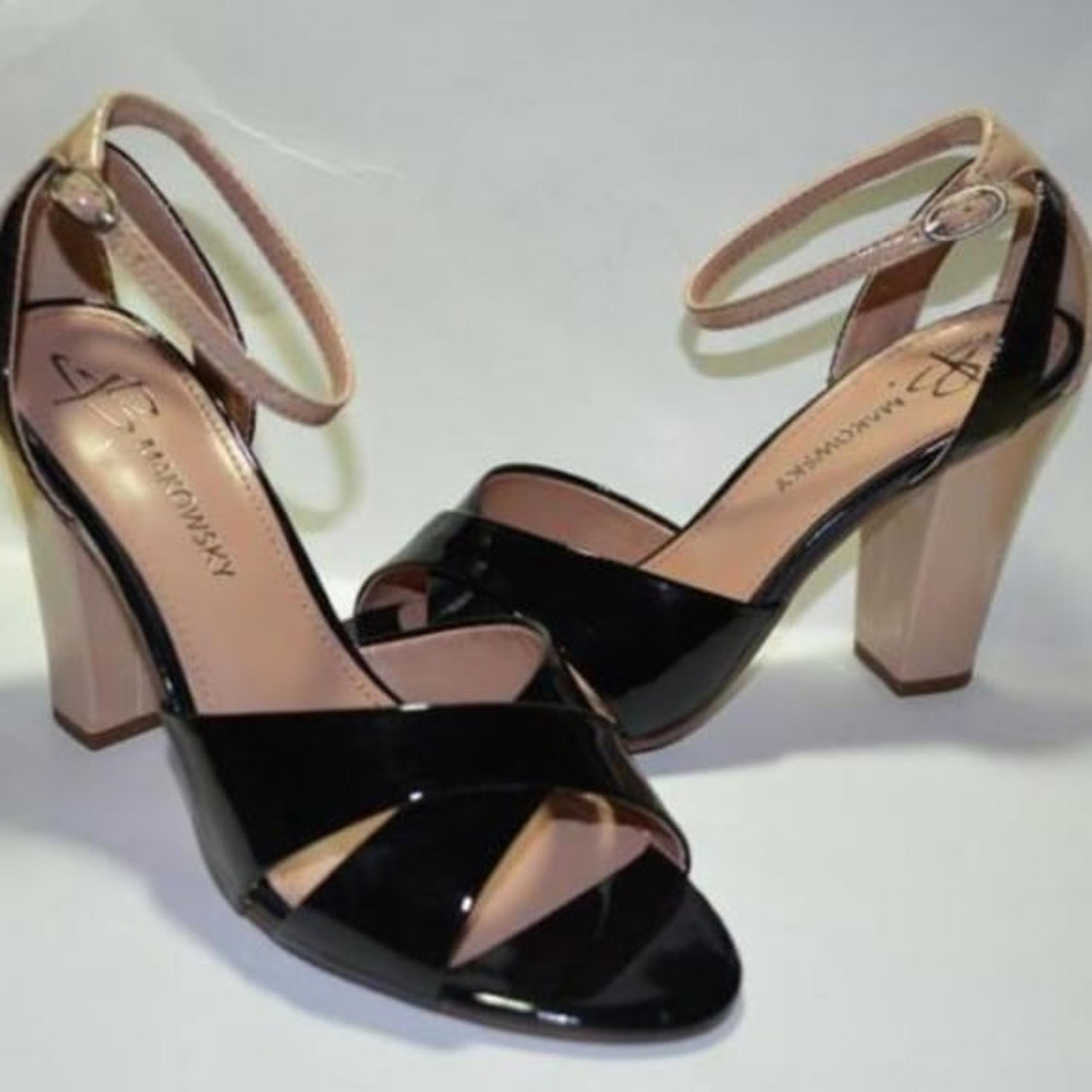 B. Makowsky patent Leather Cross Strap Sandals.  Size 6.5