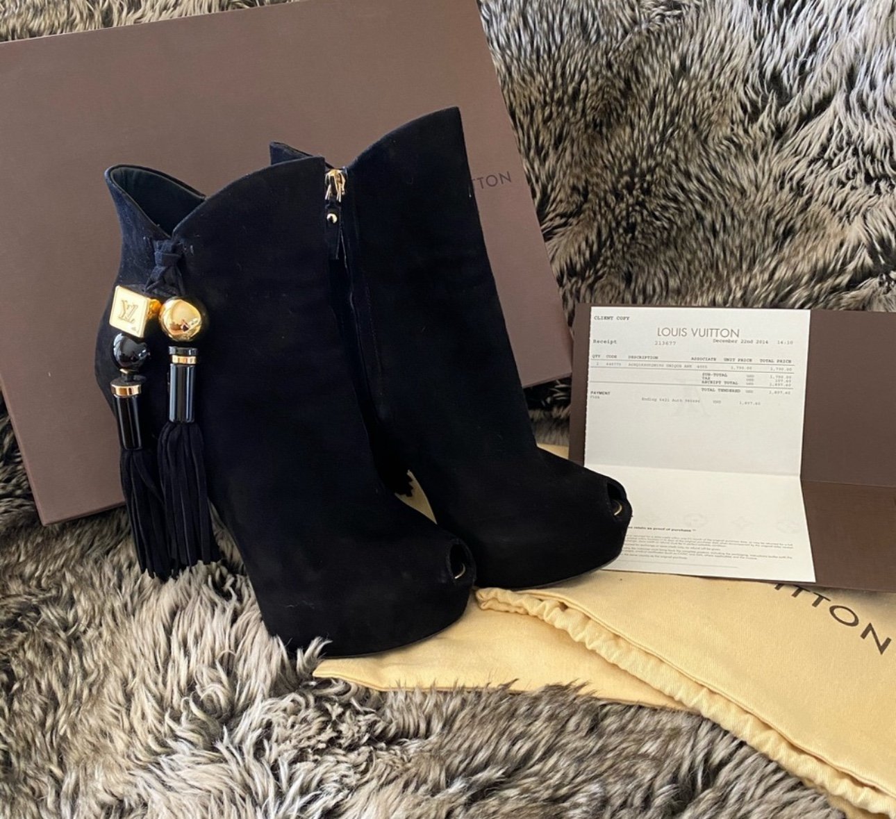 Louis Vuitton Peep toe Suede Booties