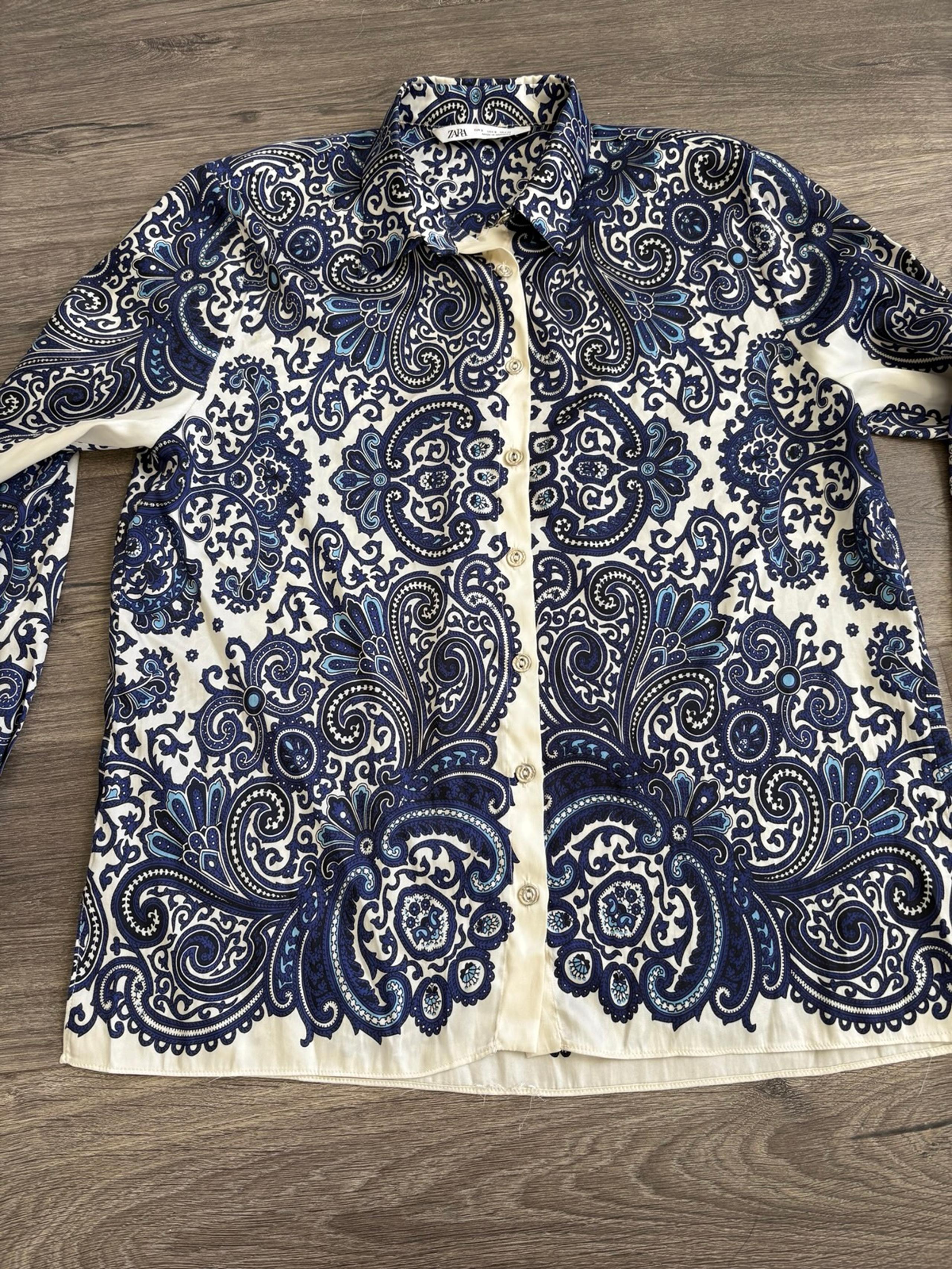 ZARA silky women Paisley Button-Up Shirt Multicolor Long Sleeve Size Small