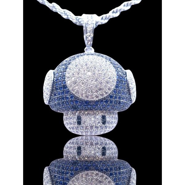 18\"Rope Chain - White Gold Finish Blue CZ Toad