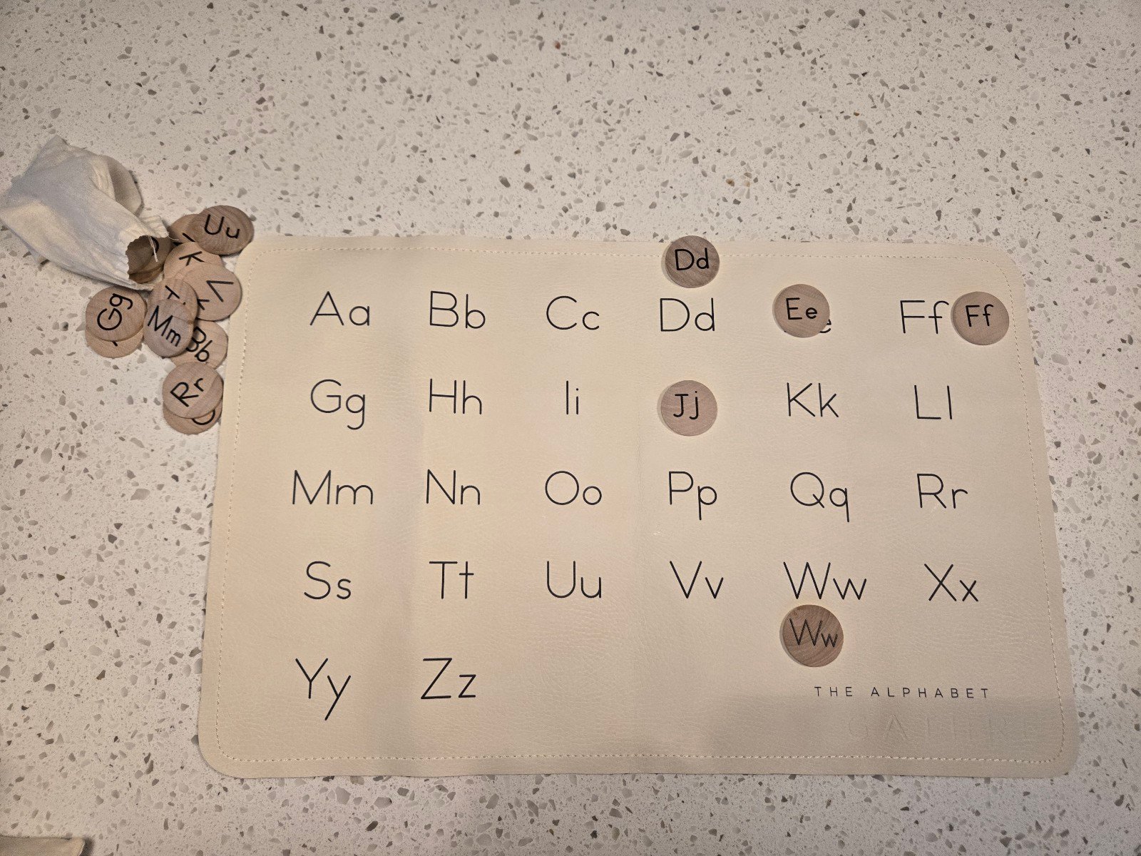 Gathre Alphabet Placemat with Wooden Alphabet Tokens