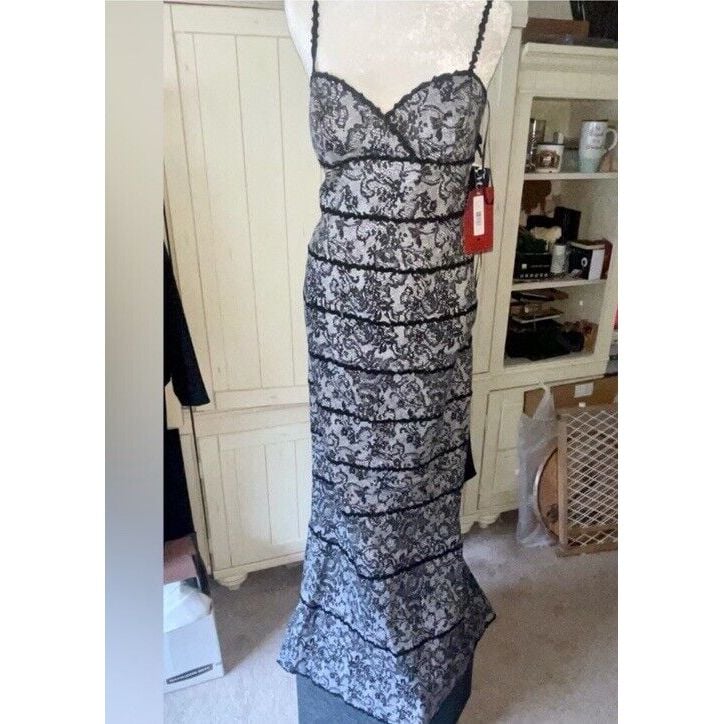 JS Collection Women's Long Mermaid Dress Zipper Back SZ 8 Cotton Blend