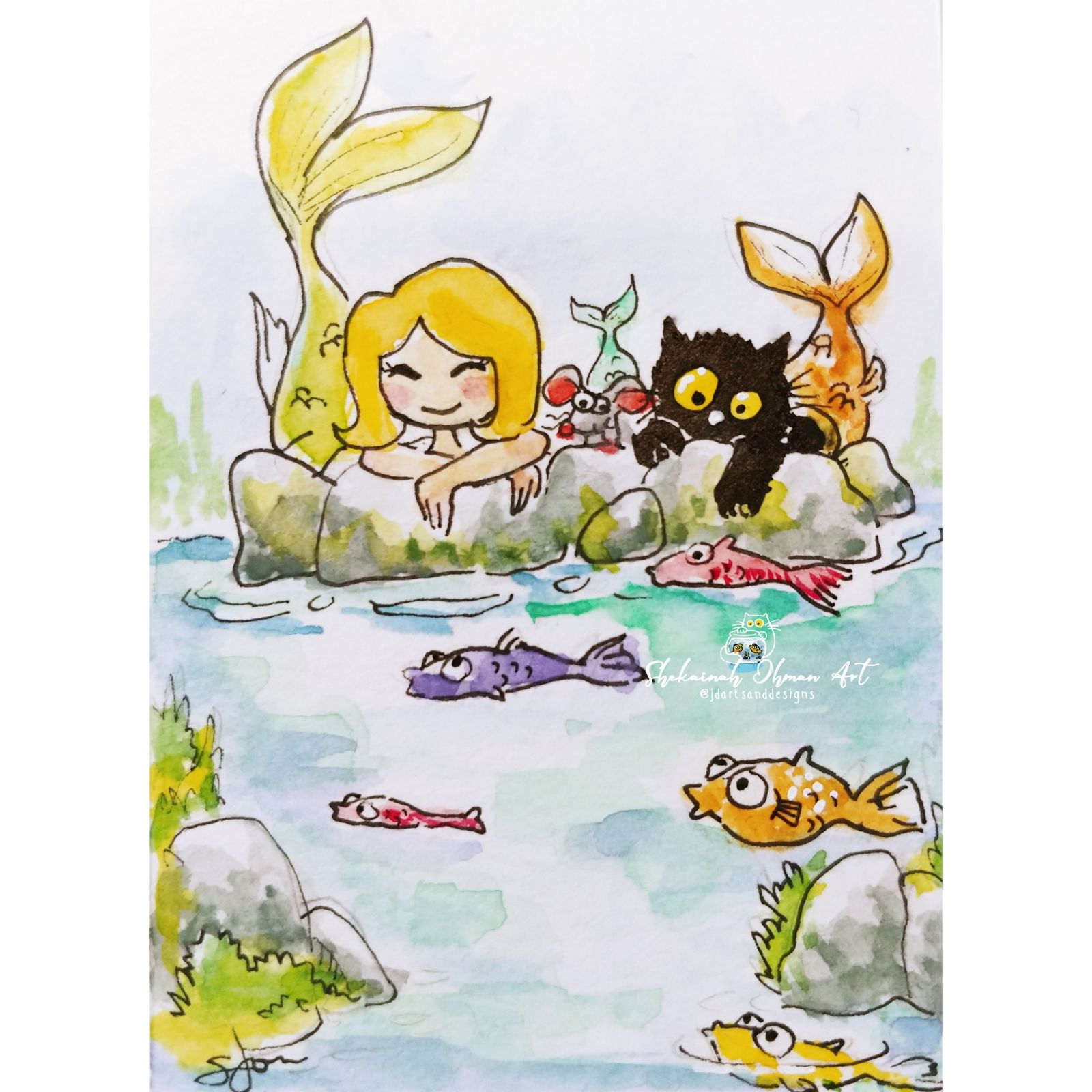 ACEO Cat #364 ORIGINAL Painting mermaid