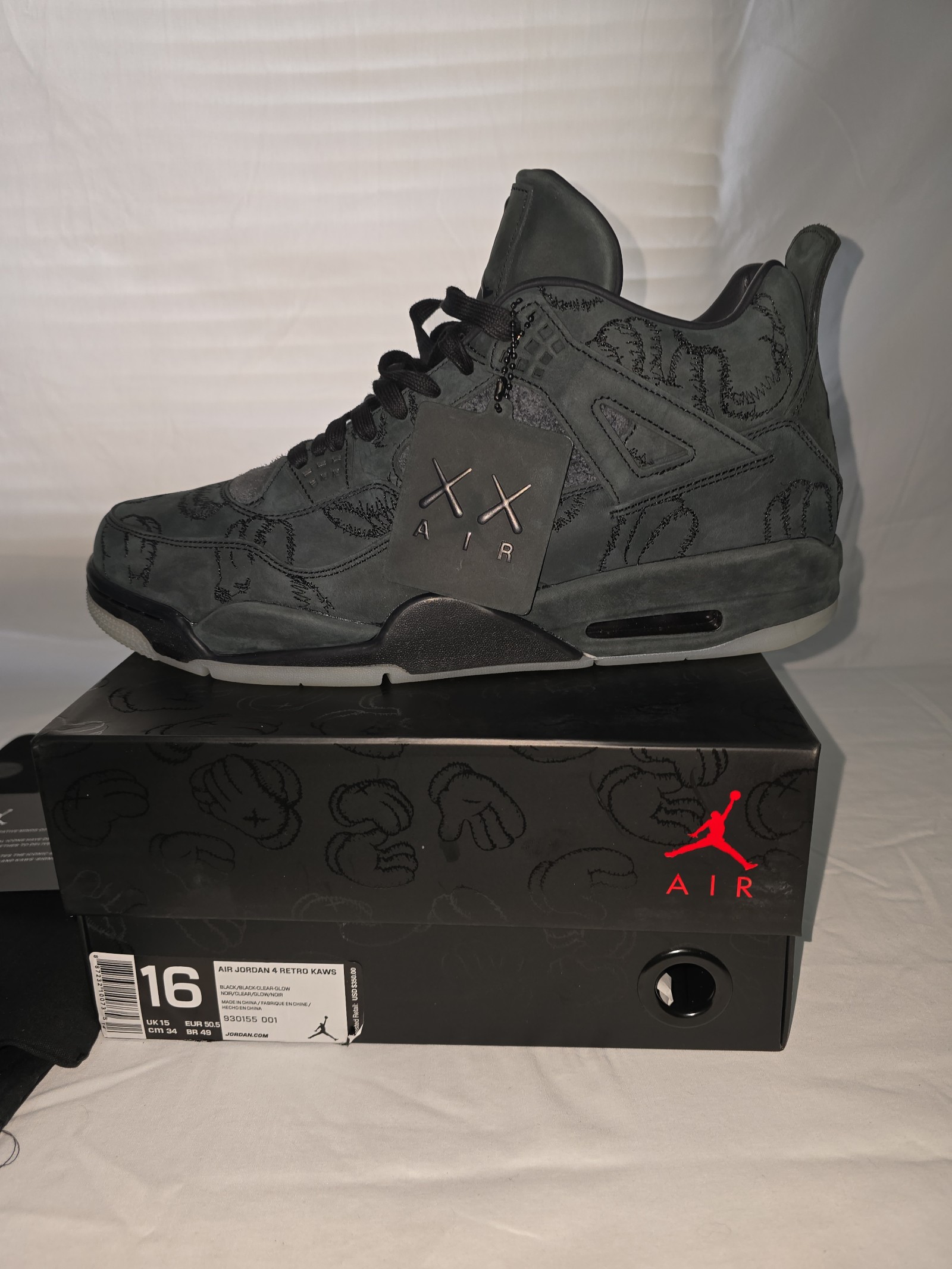 Air Jordan 4 XX Retro KAWS Mens Size 16 Black Clear Glow 930155-001
