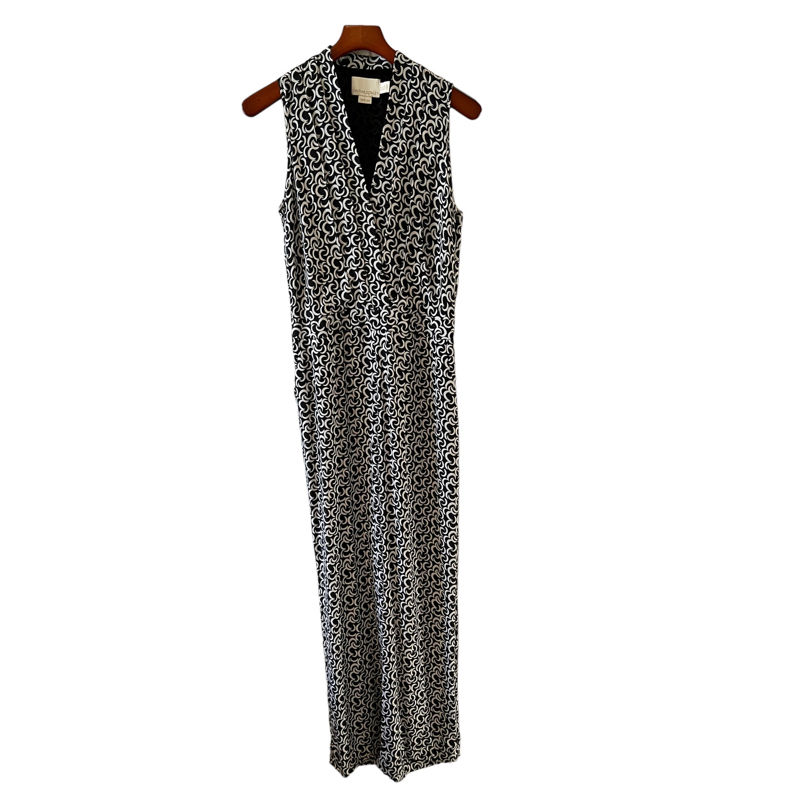 Cynthia Rowley Silk Sleeveless Jumpsuit Black & White Print 6