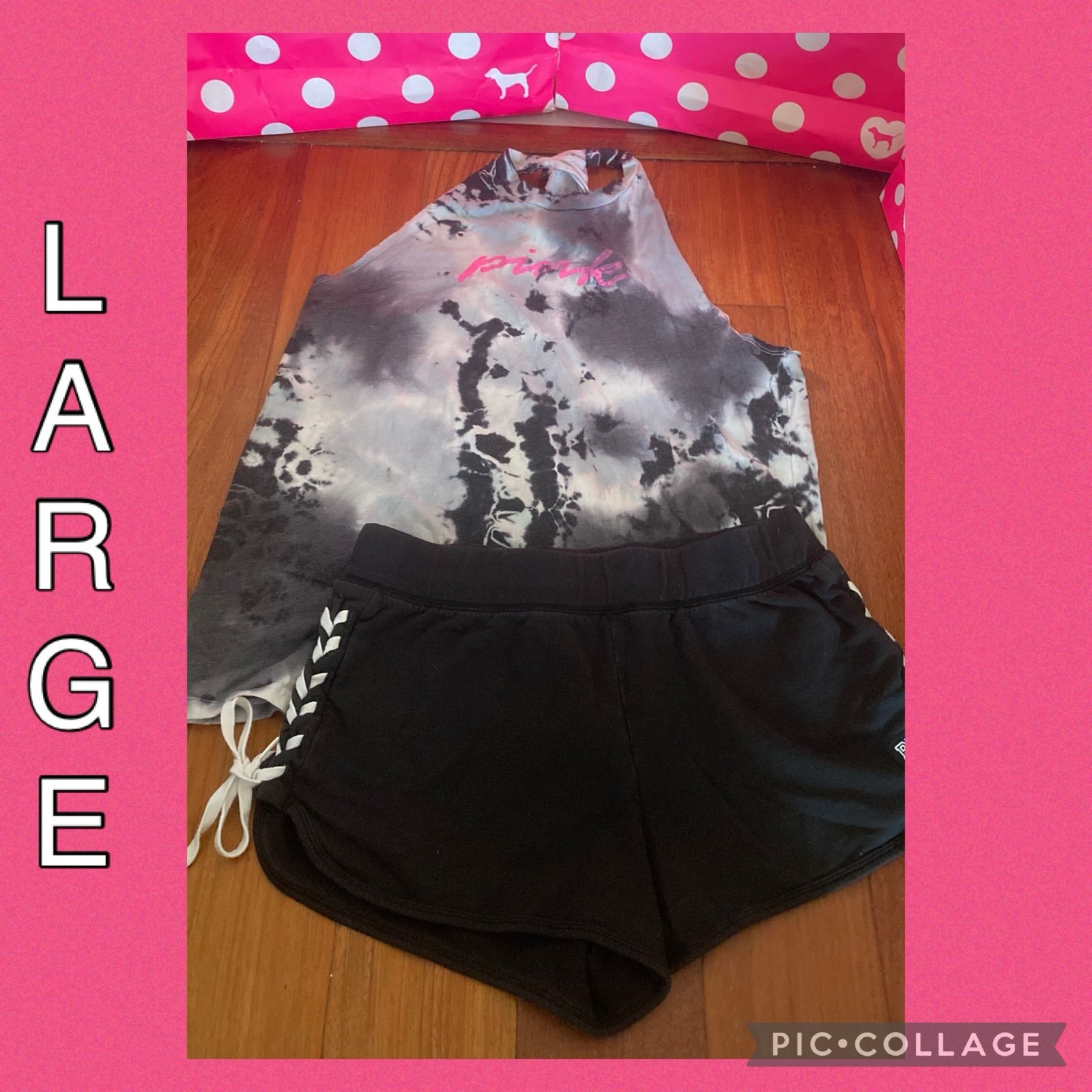 VS PINK Tie Dye Tank Top & Lace Up Shorts- LARGE