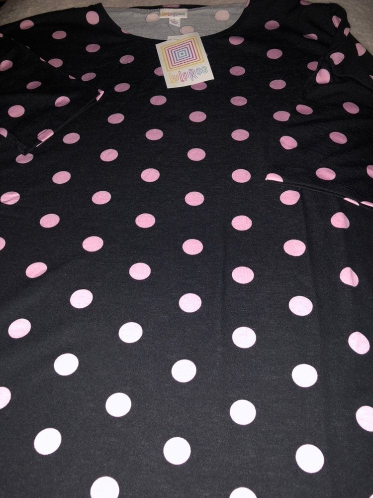 Lularoe Irma Tunic Polka dots Black/Pink Large 16/20 LLR Unicorn New Vintage NWT