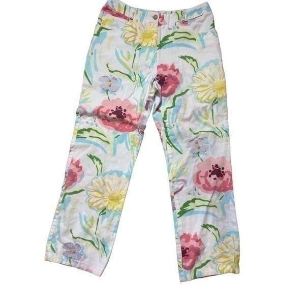 Silk Club Collection Women’s vintage floral cropped pants sz 6 cottage summer